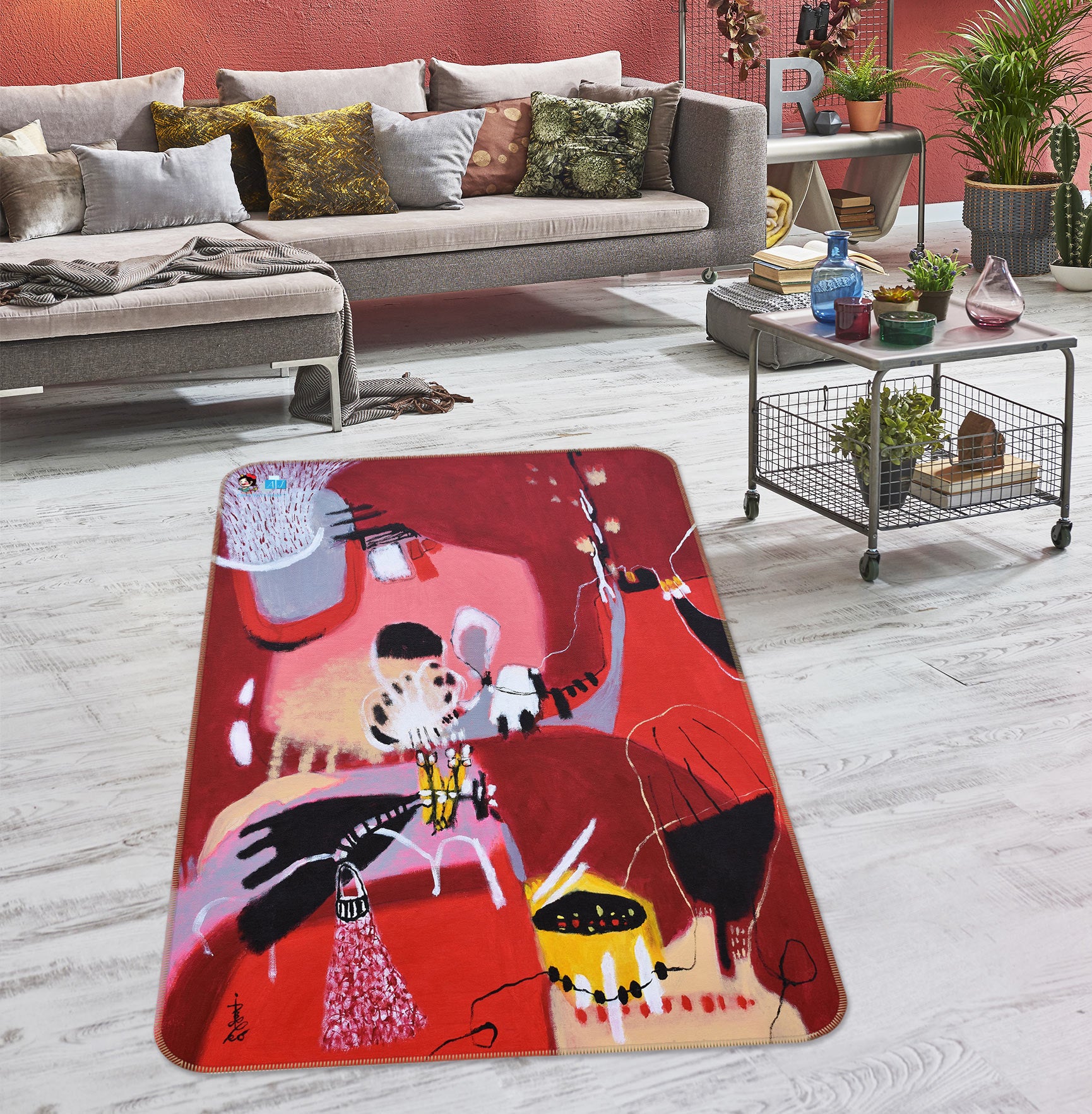 3D Red Abstract Pattern Painting 123128 Misako Chida Rug Non Slip Rug Mat