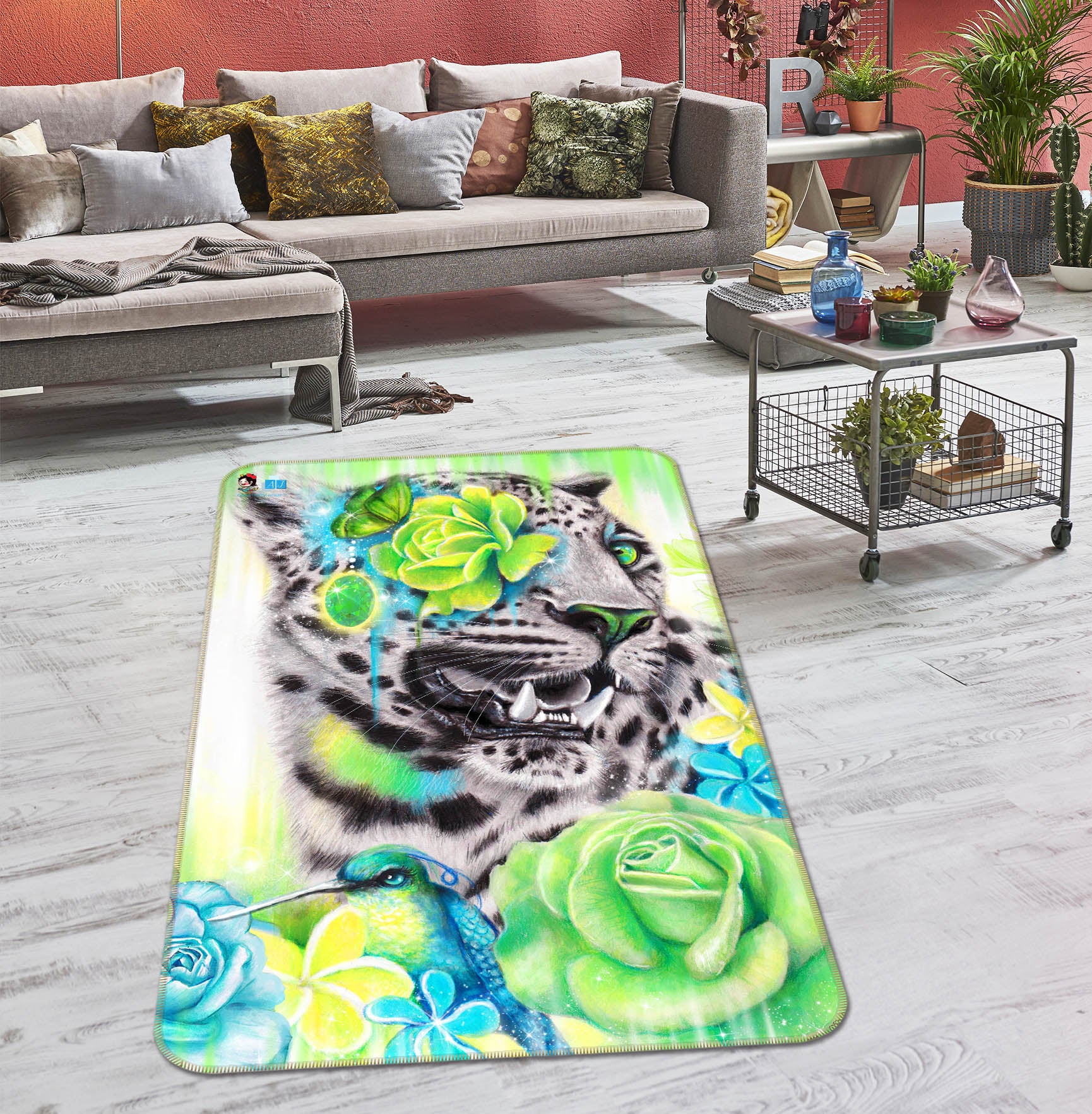 3D Green Rose Tiger 8516 Sheena Pike Rug Non Slip Rug Mat