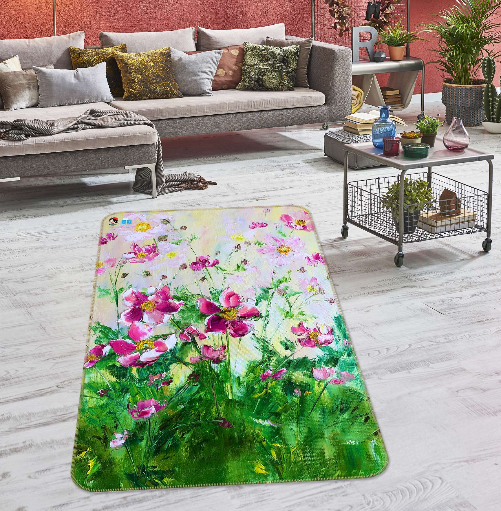 3D Pink Garden 1175 Skromova Marina Rug Non Slip Rug Mat