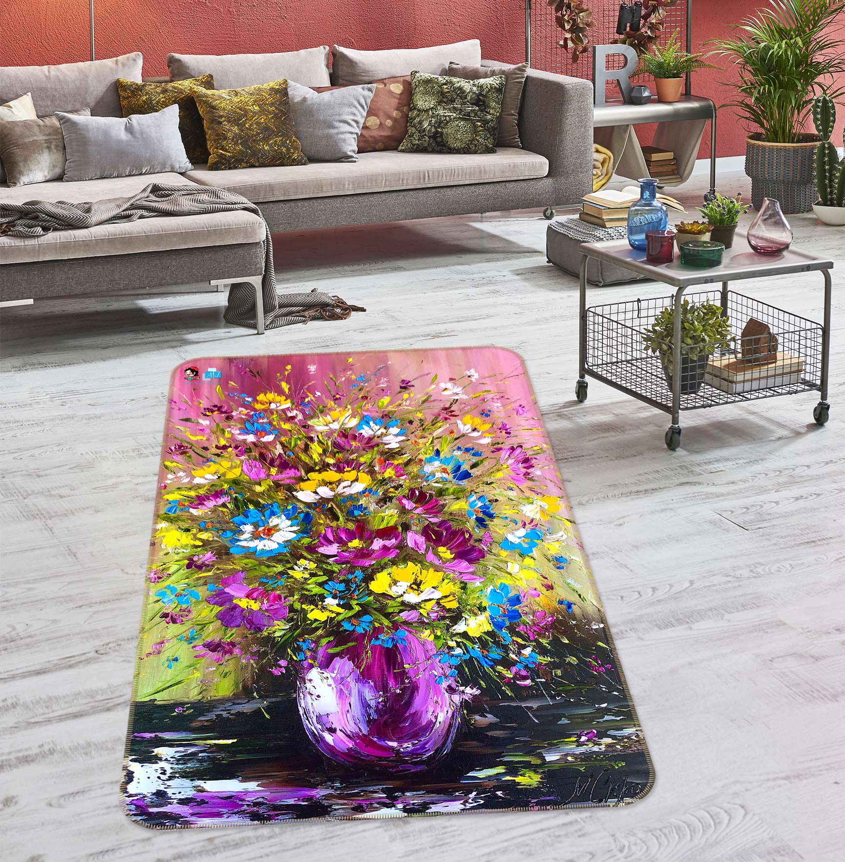 3D Petal Bouquet 1177 Skromova Marina Rug Non Slip Rug Mat