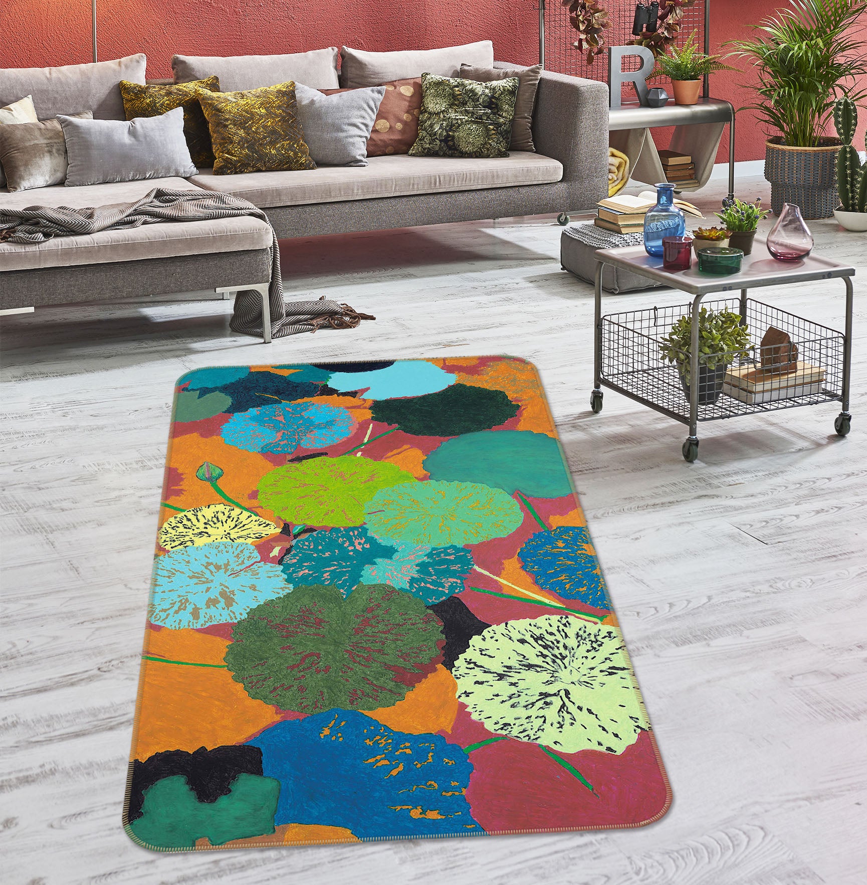 3D Color Lotus Leaf 3034 Allan P. Friedlander Rug Non Slip Rug Mat