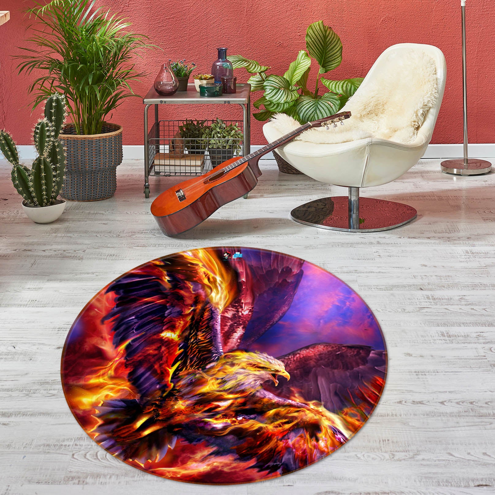 3D Flame Eagle 8386 Ruth Thompson Rug Round Non Slip Rug Mat