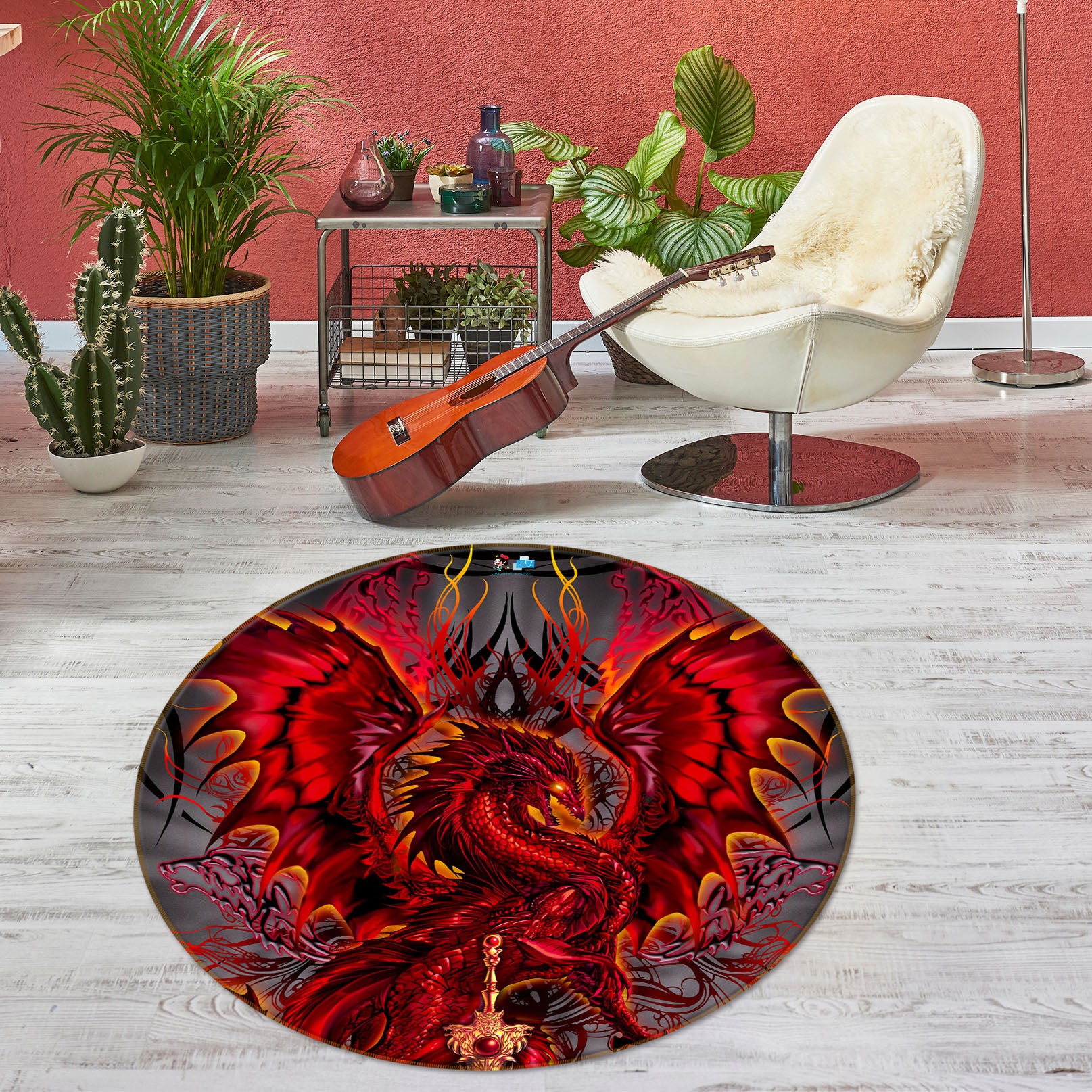 3D Red Dragon 8364 Ruth Thompson Rug Round Non Slip Rug Mat