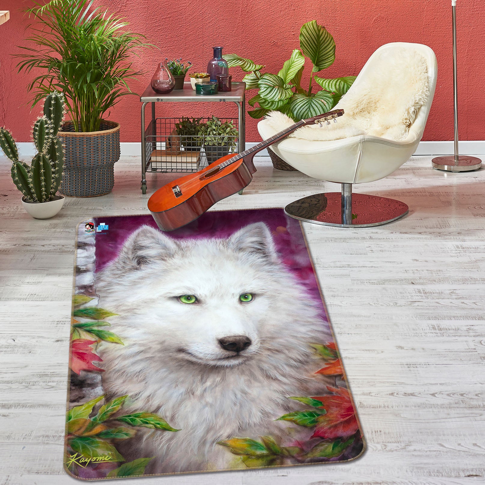 3D White Wolf 5671 Kayomi Harai Rug Non Slip Rug Mat