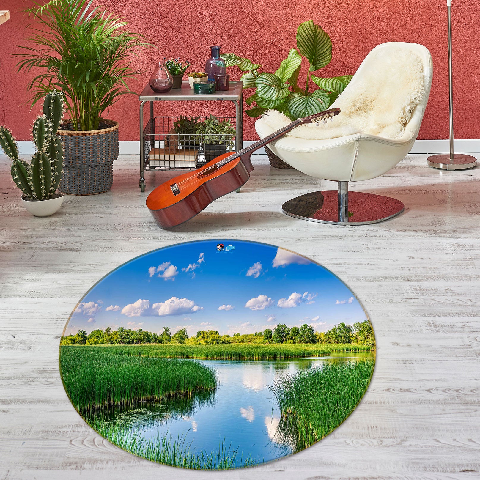 3D Green Grass Lake 5035 Beth Sheridan Rug Round Non Slip Rug Mat