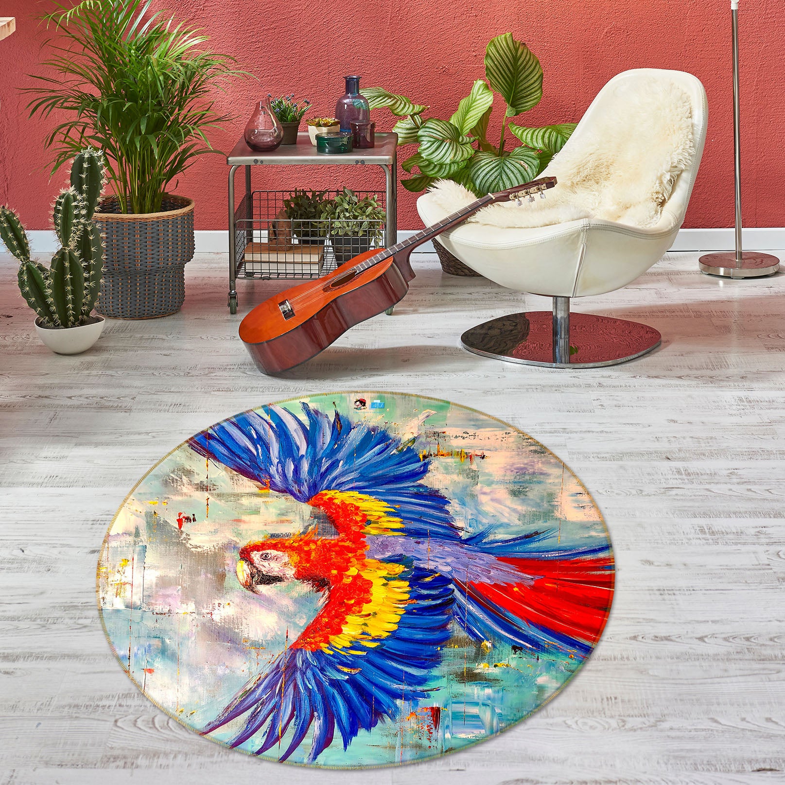 3D Watercolor Parrot 837 Skromova Marina Rug Round Non Slip Rug Mat