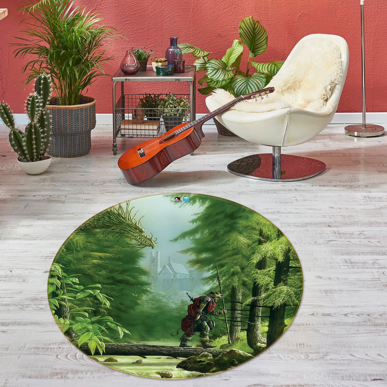 3D Forest Single-Plank Bridge Soldier 6068 Ciruelo Rug Round Non Slip Rug Mat