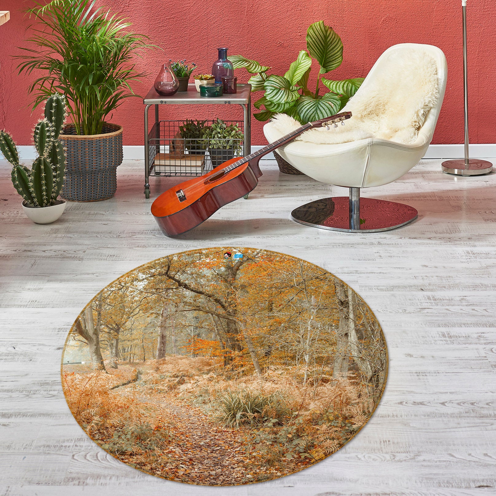 3D Fallen Leaves 7366 Assaf Frank Rug Round Non Slip Rug Mat