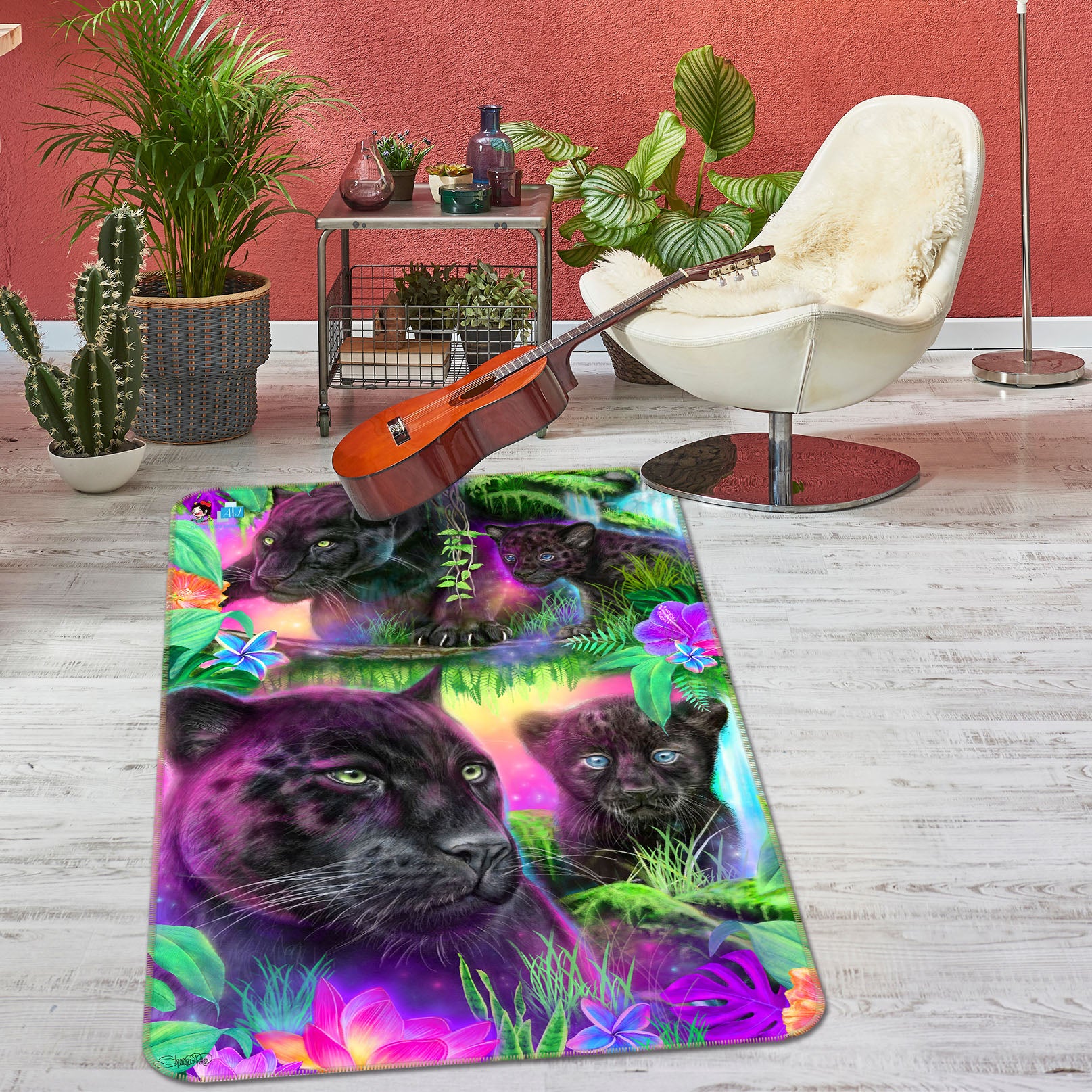 3D Black Leopard 8541 Sheena Pike Rug Non Slip Rug Mat