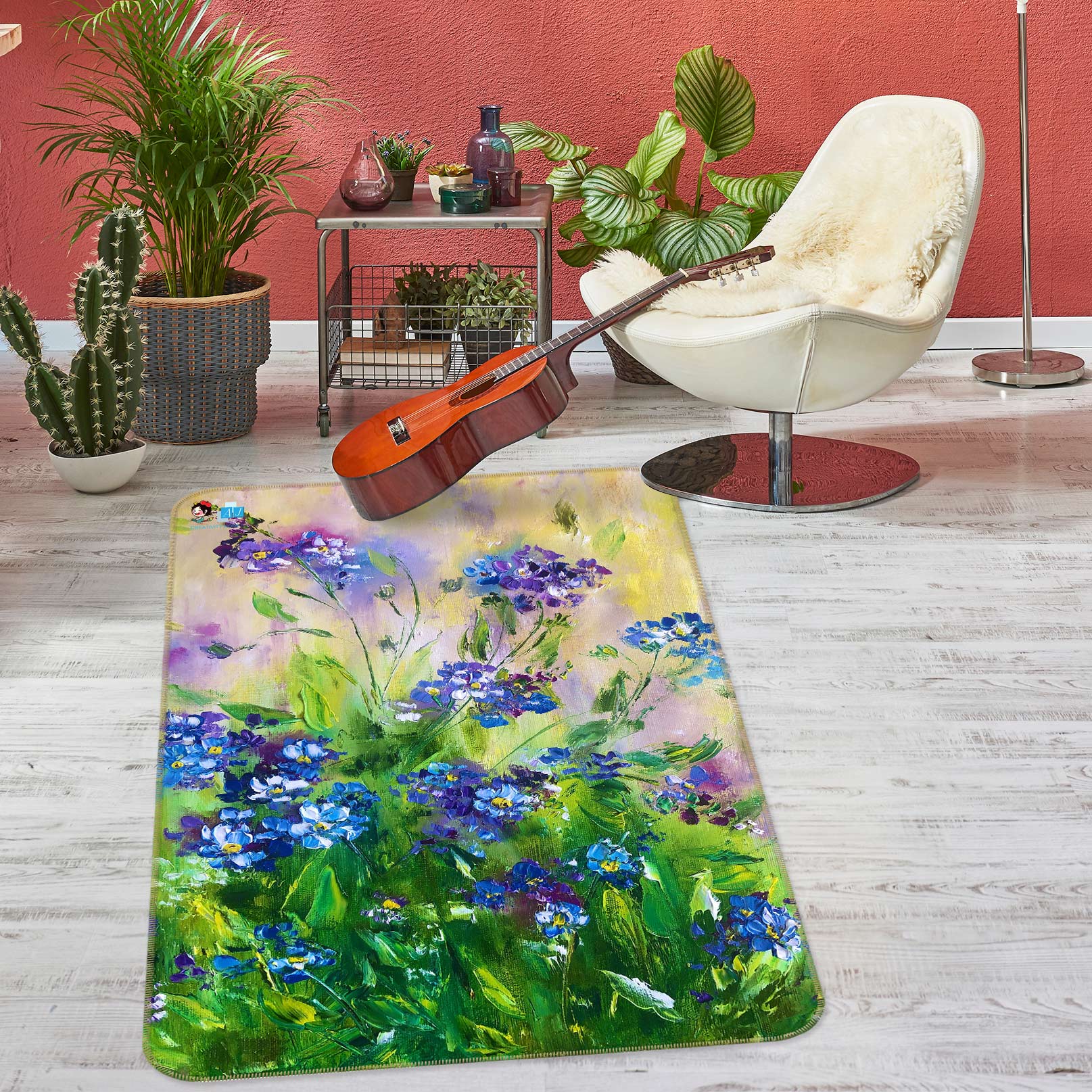 3D Blue Wildflowers 1173 Skromova Marina Rug Non Slip Rug Mat