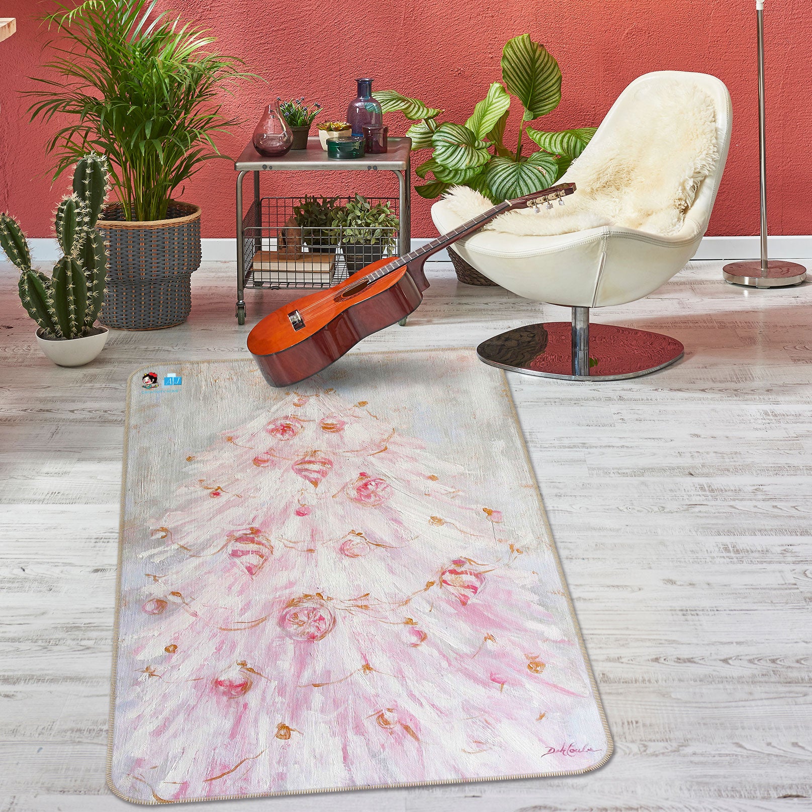 3D Pink Flower Dress 1034 Debi Coules Rug Non Slip Rug Mat