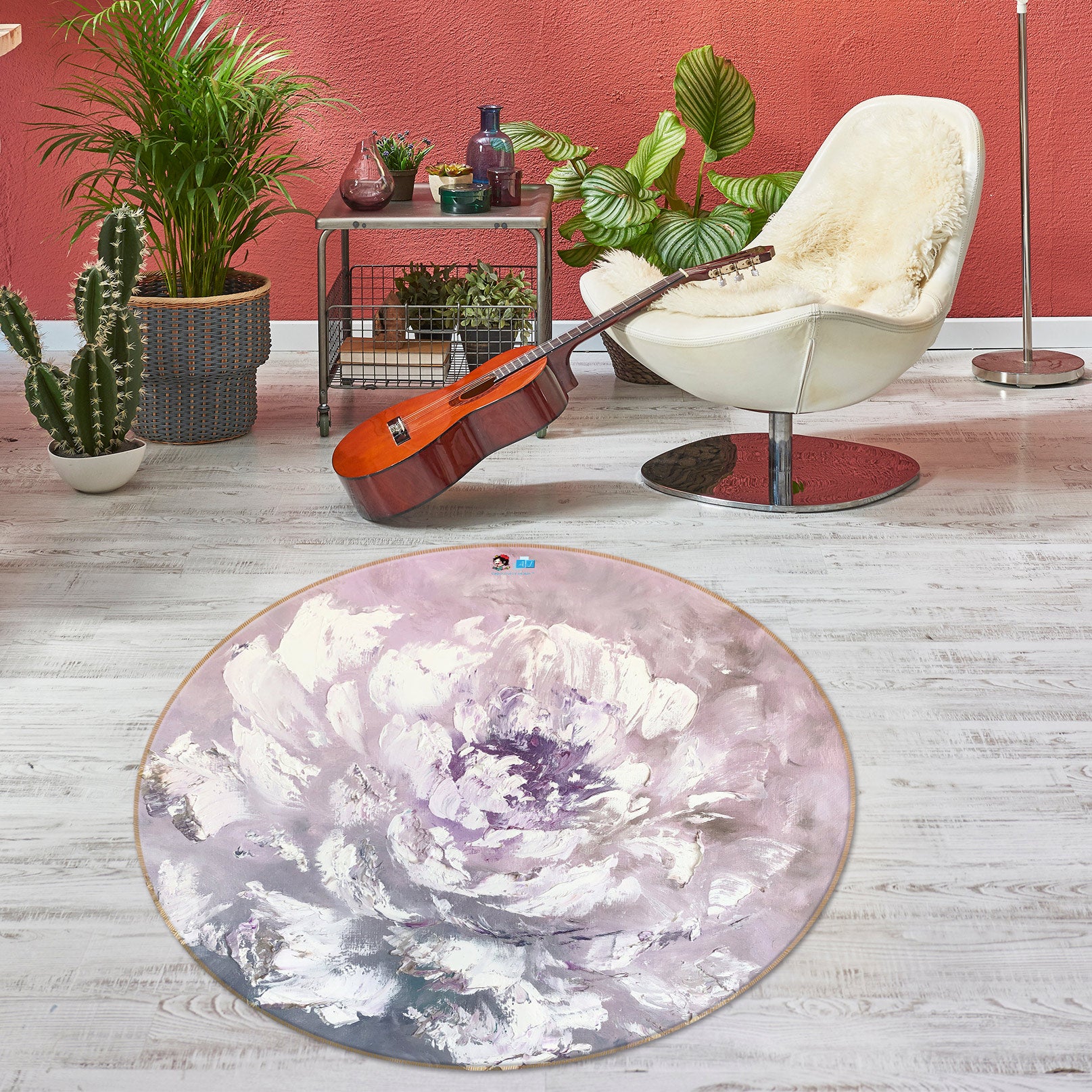 3D Watercolor Flowers 758 Skromova Marina Rug Round Non Slip Rug Mat