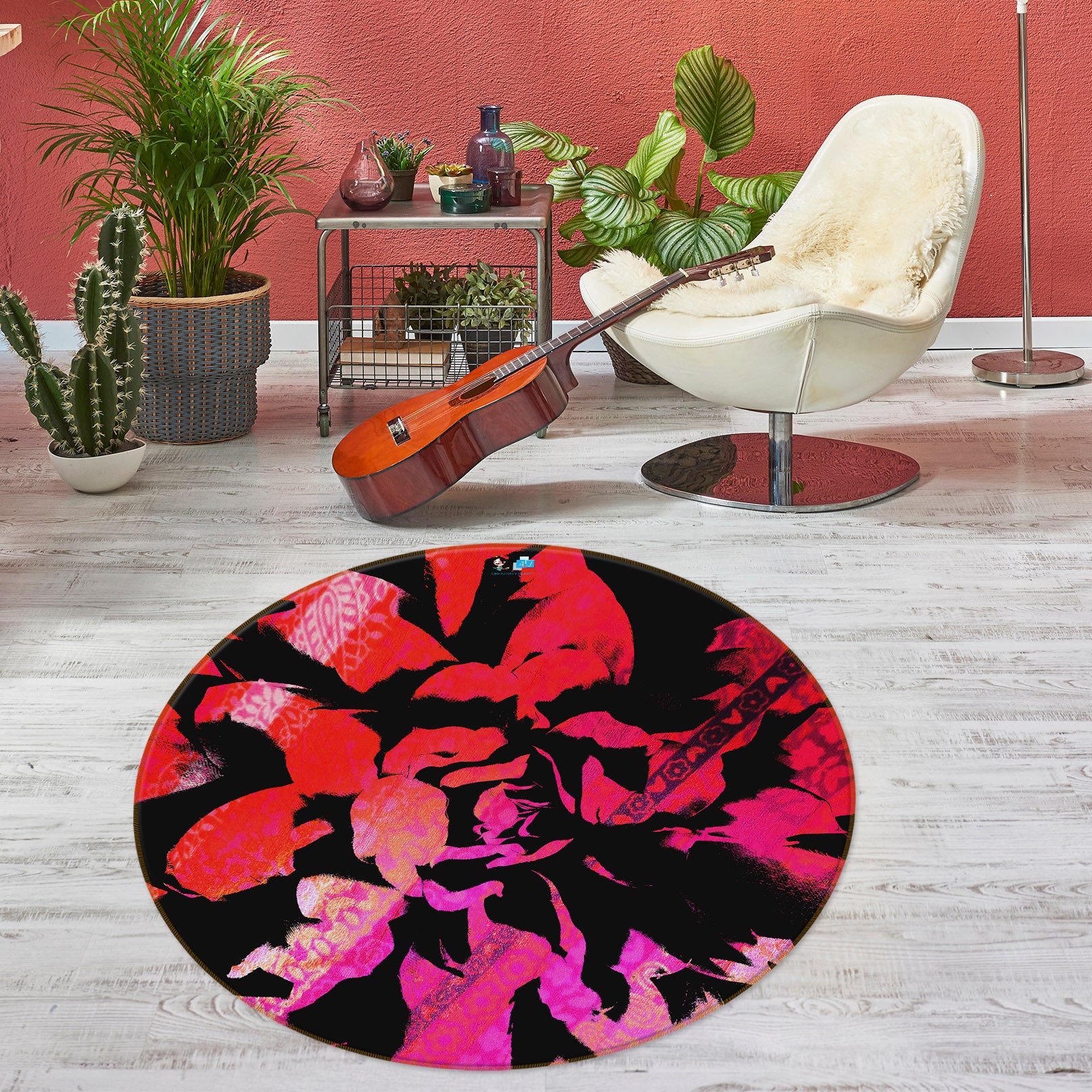 3D Red Pattern 191100 Shandra Smith Rug Round Non Slip Rug Mat