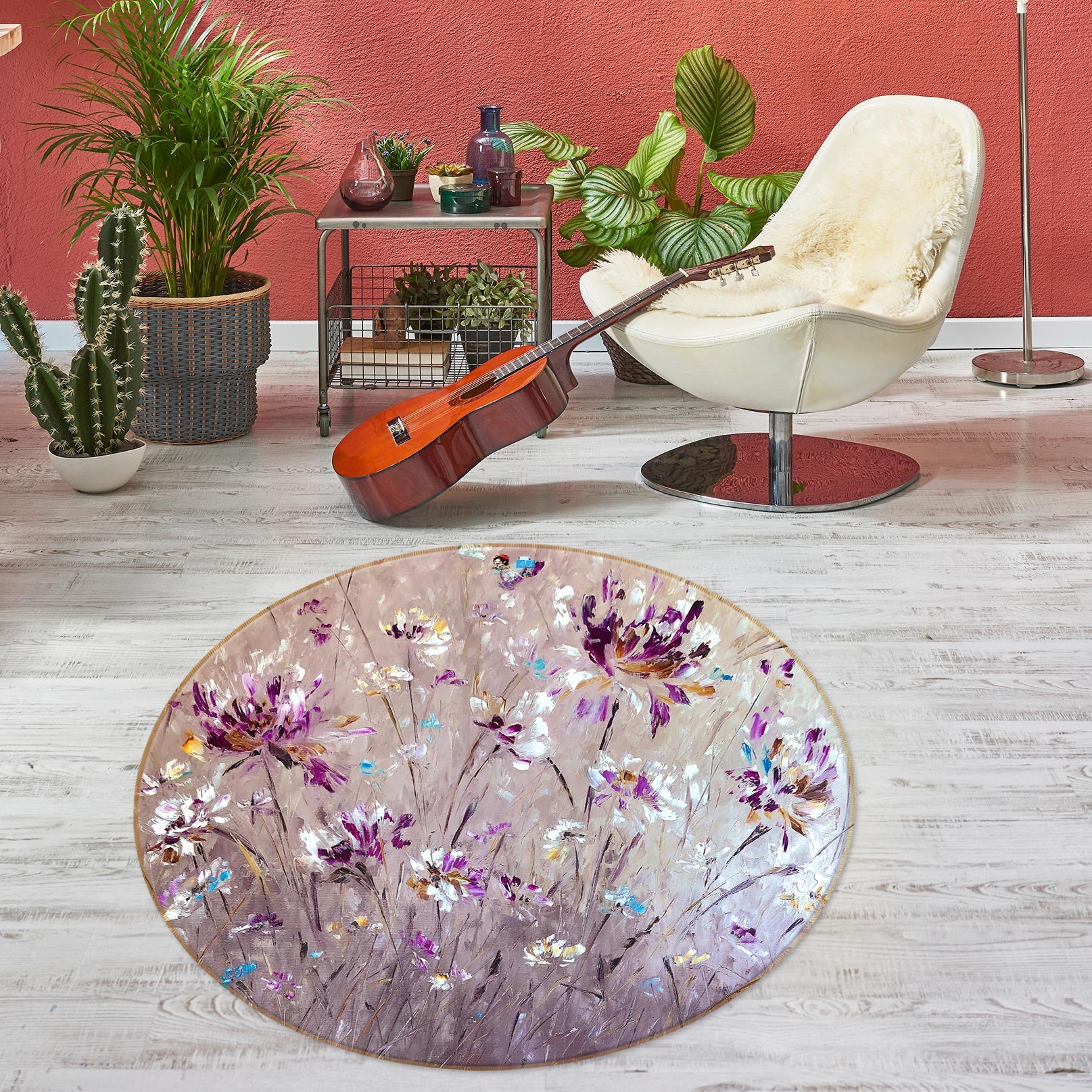 3D Cute Wildflowers 800 Skromova Marina Rug Round Non Slip Rug Mat