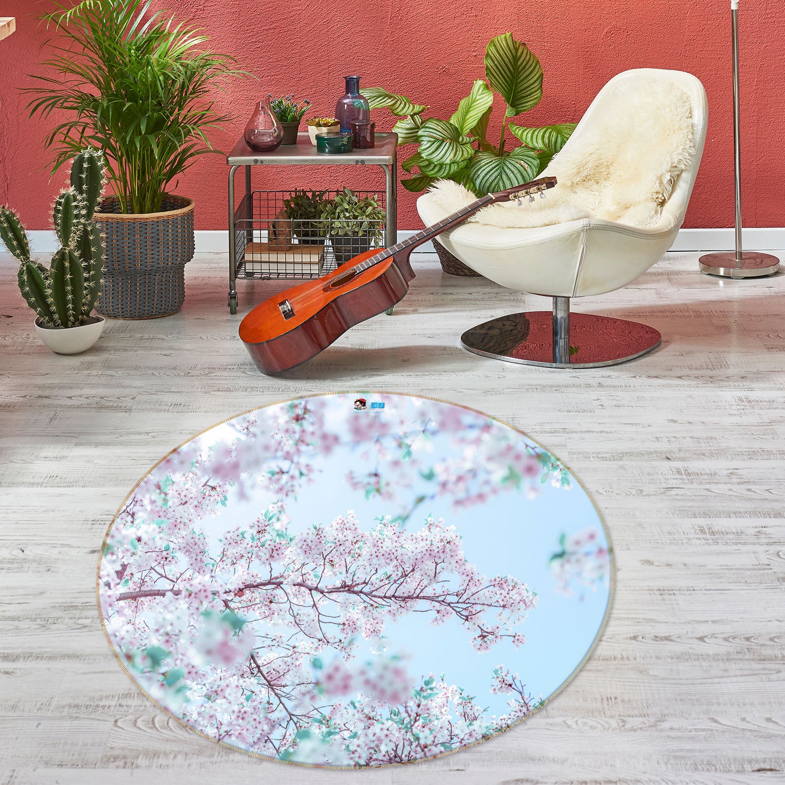 3D Pink Flower 7542 Assaf Frank Rug Round Non Slip Rug Mat