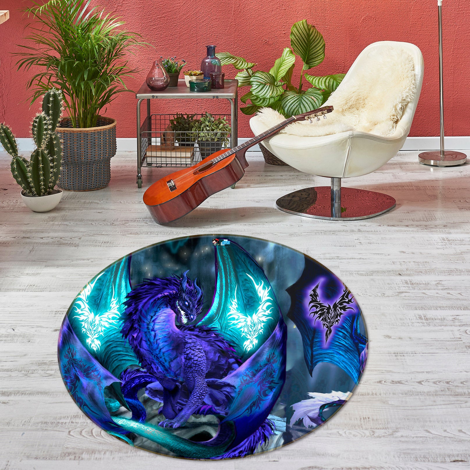 3D Purple Dragon 8372 Ruth Thompson Rug Round Non Slip Rug Mat