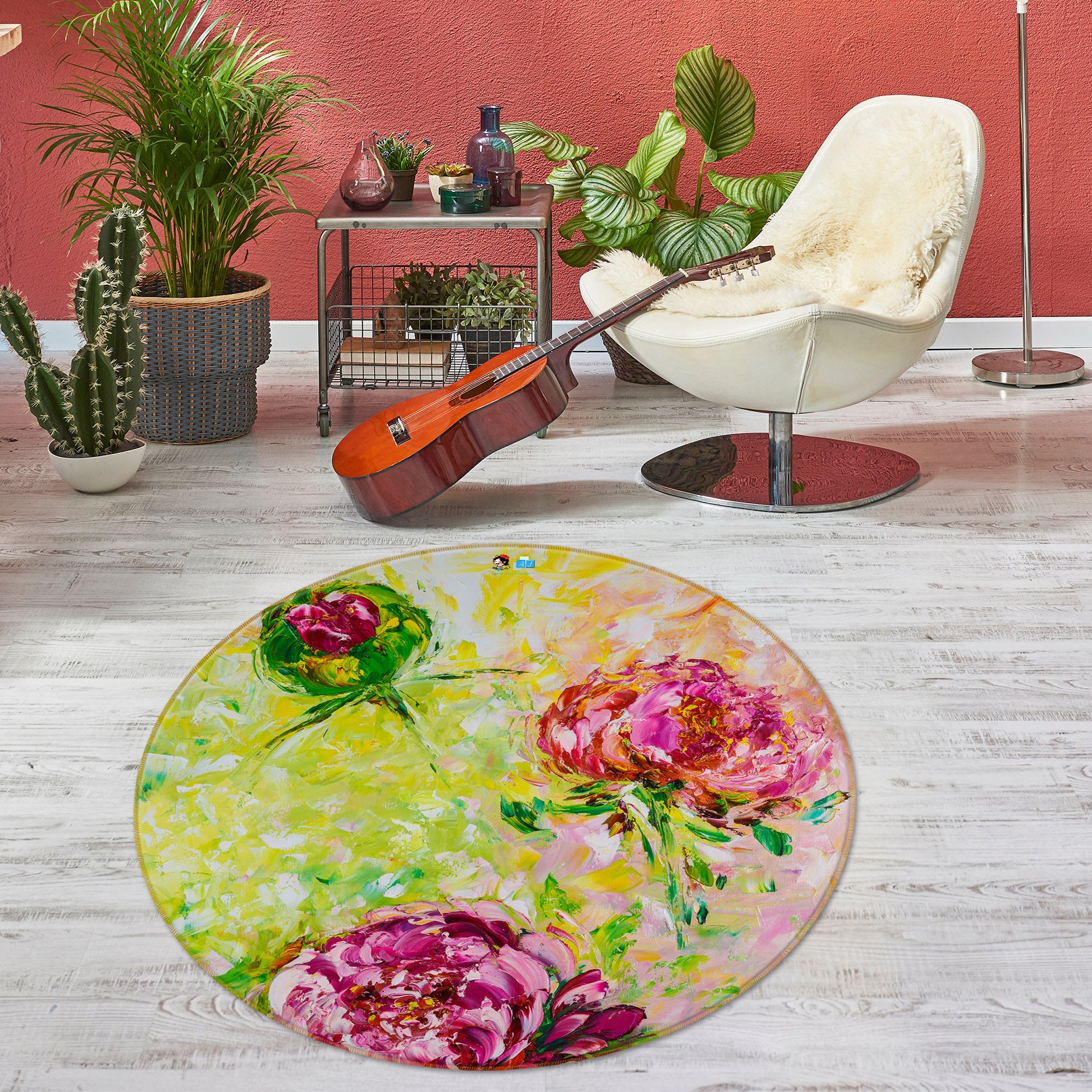 3D Pink Flower 869 Skromova Marina Rug Round Non Slip Rug Mat