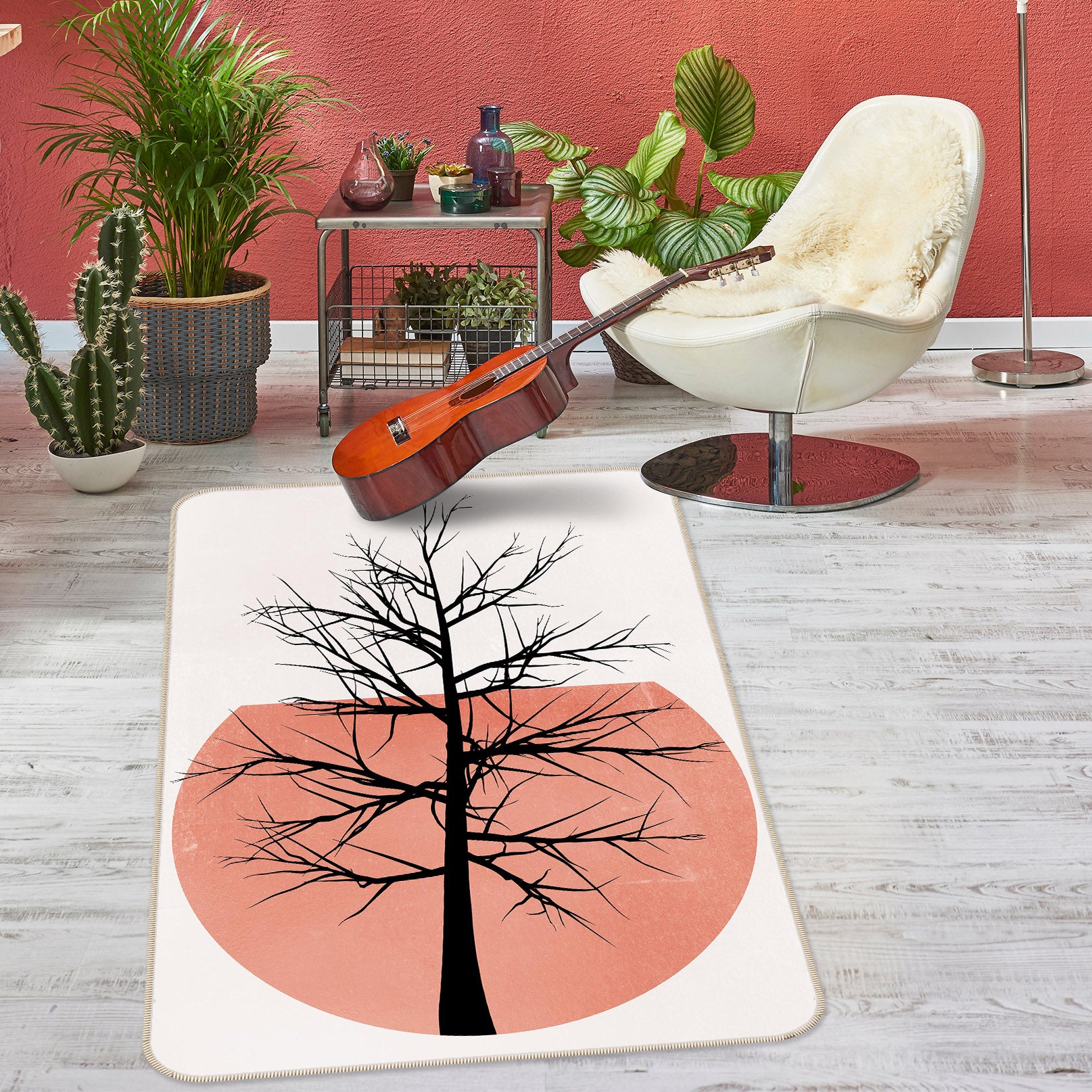 3D Pink Moon Tree 1056 Boris Draschoff Rug Non Slip Rug Mat