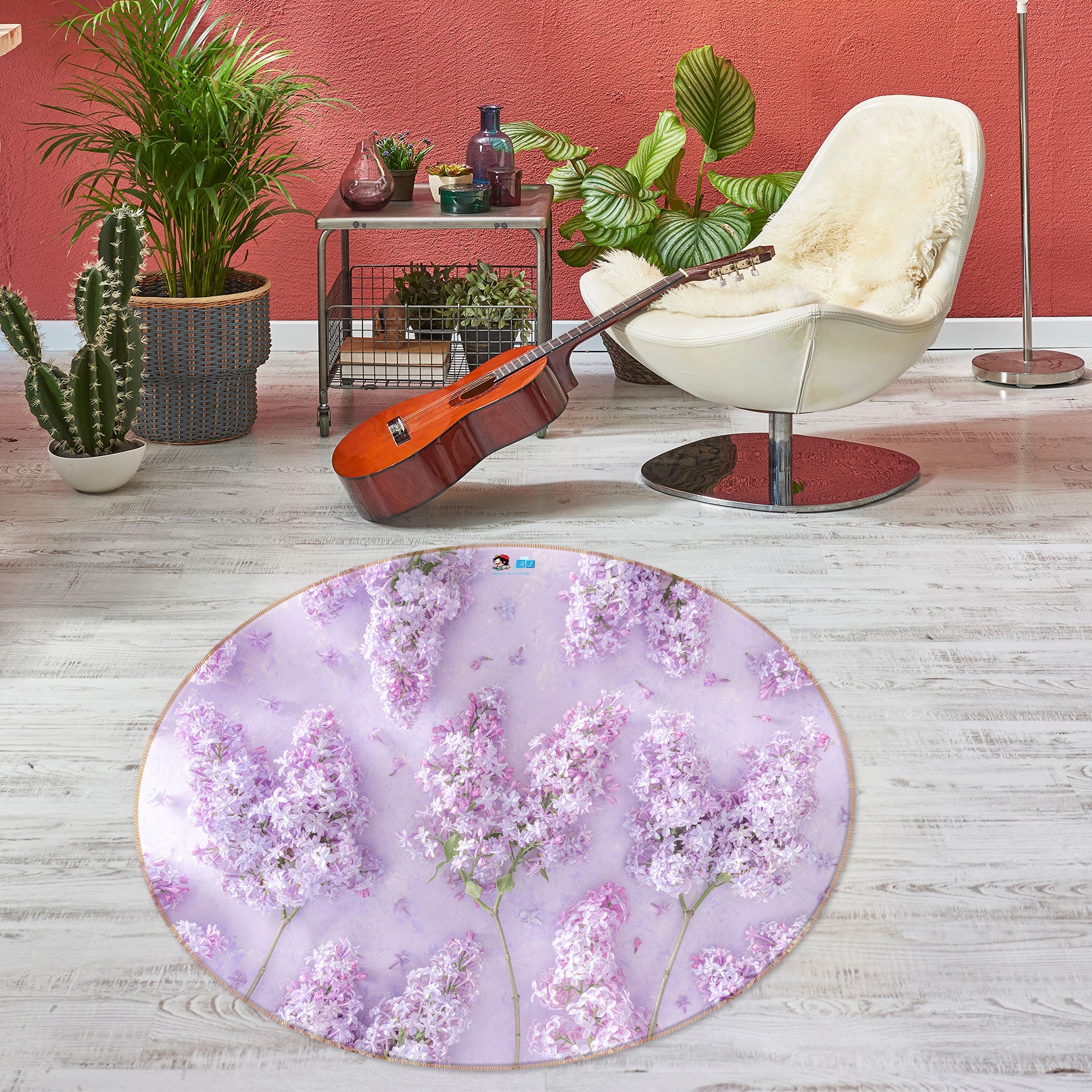 3D Pink Hyacinth 7545 Assaf Frank Rug Round Non Slip Rug Mat