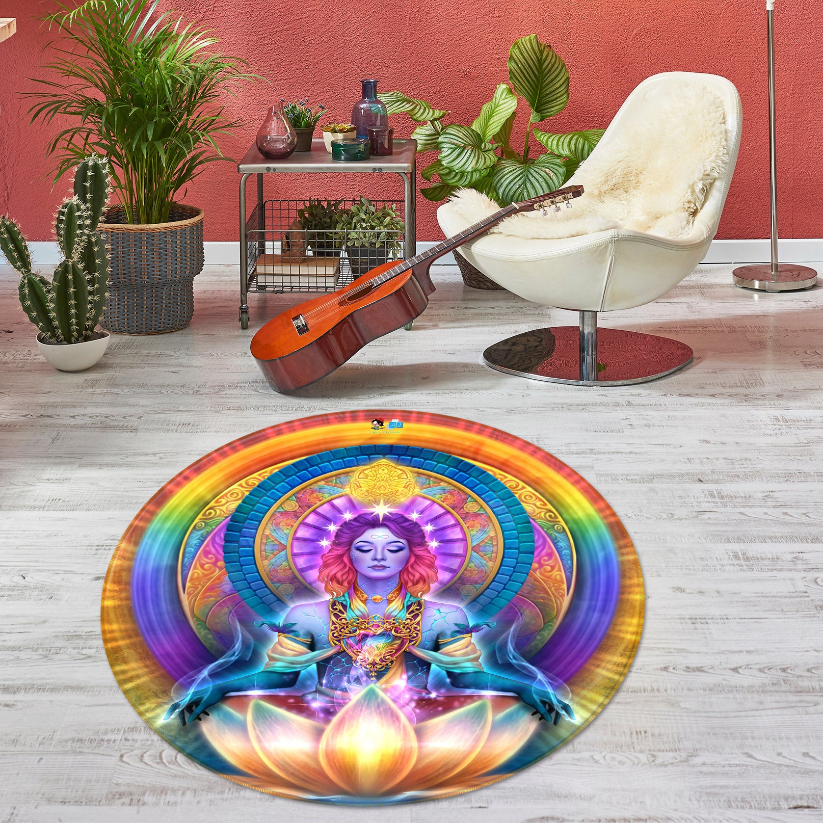 3D Colorful Lotus Woman 8912 Brigid Ashwood Rug Round Non Slip Rug Mat