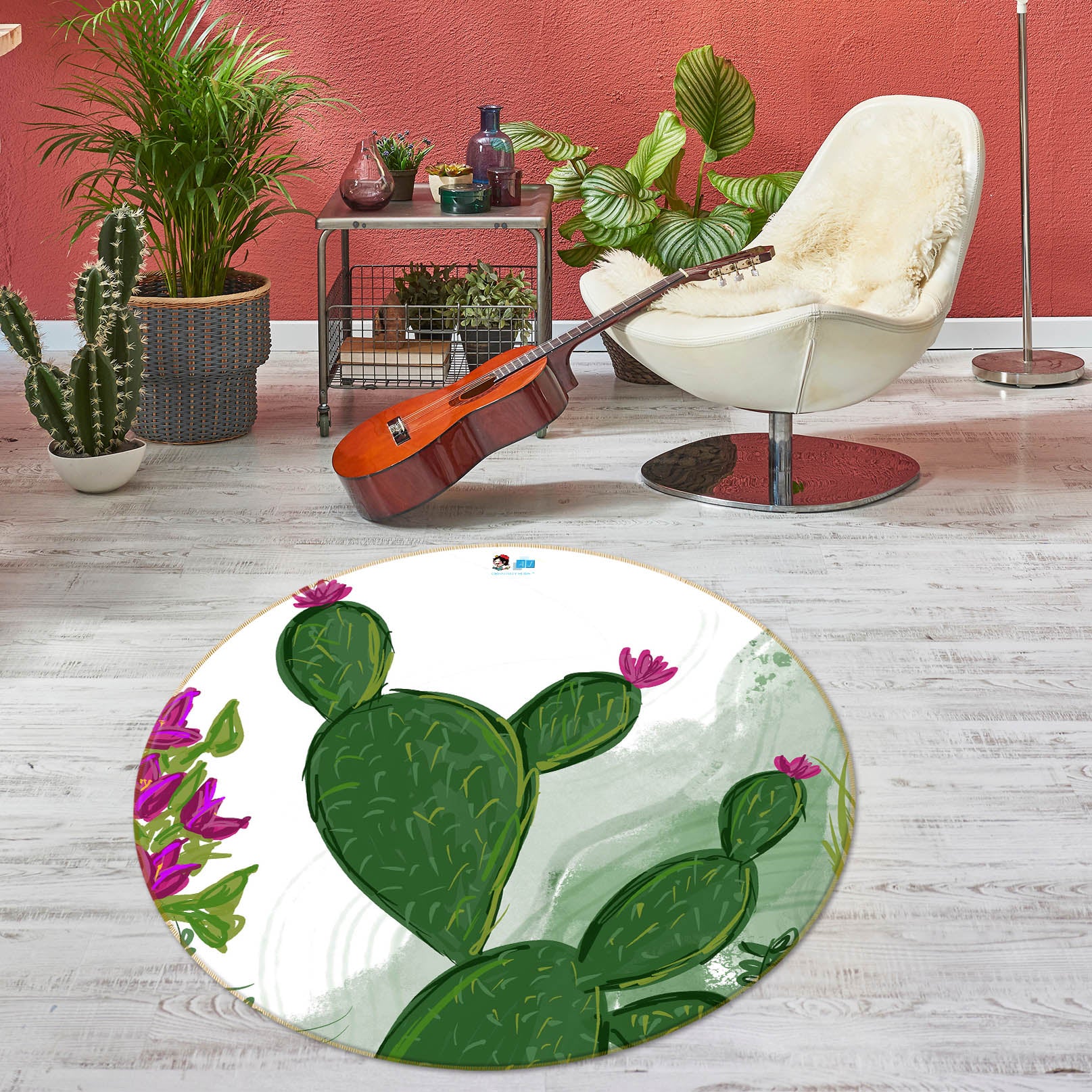 3D Green Cactus 8236 Jacqueline Reynoso Rug Round Non Slip Rug Mat