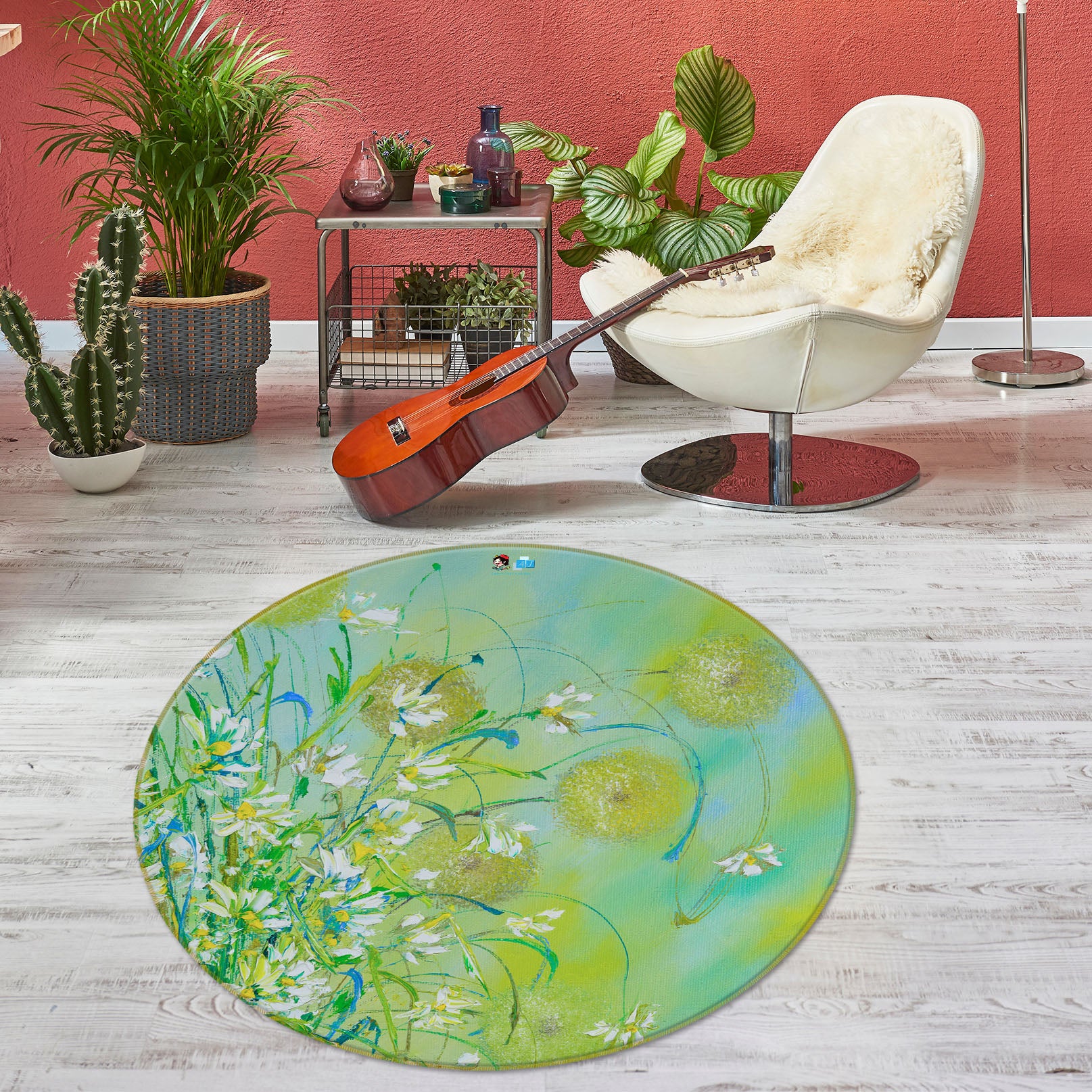 3D Green Flower Ball 829 Skromova Marina Rug Round Non Slip Rug Mat