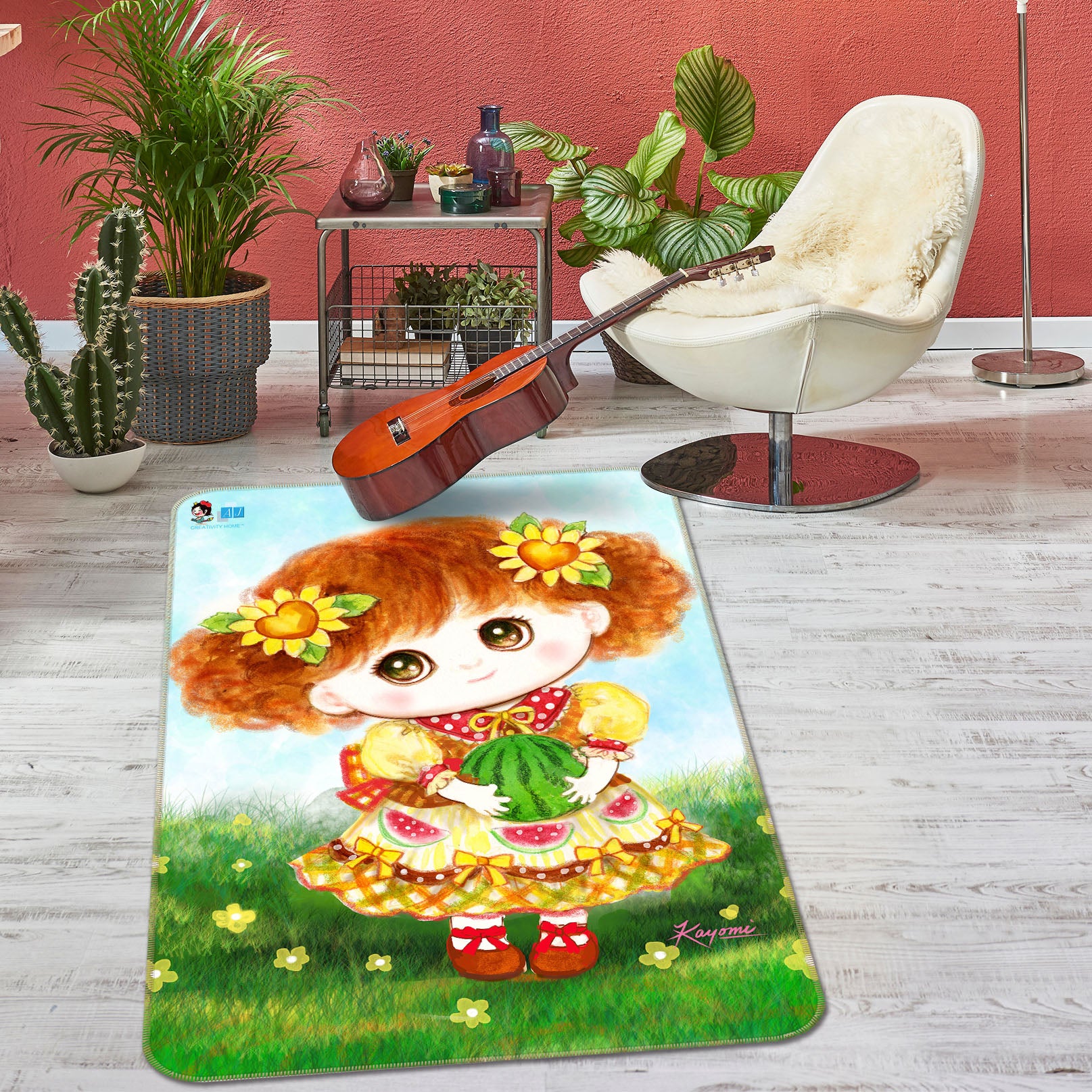 3D Watermelon Girl 5682 Kayomi Harai Rug Non Slip Rug Mat