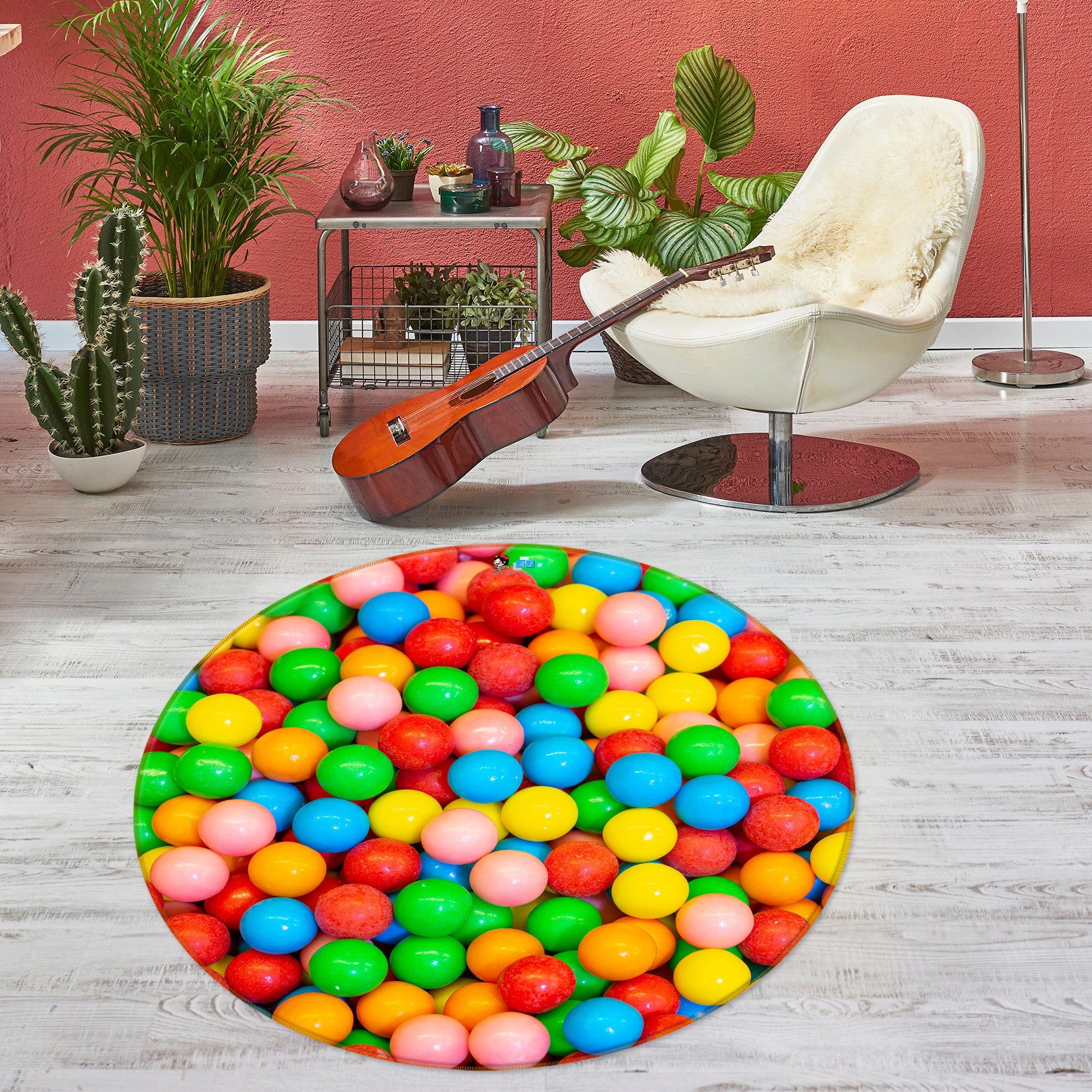 3D Rainbow Candy 7552 Assaf Frank Rug Round Non Slip Rug Mat