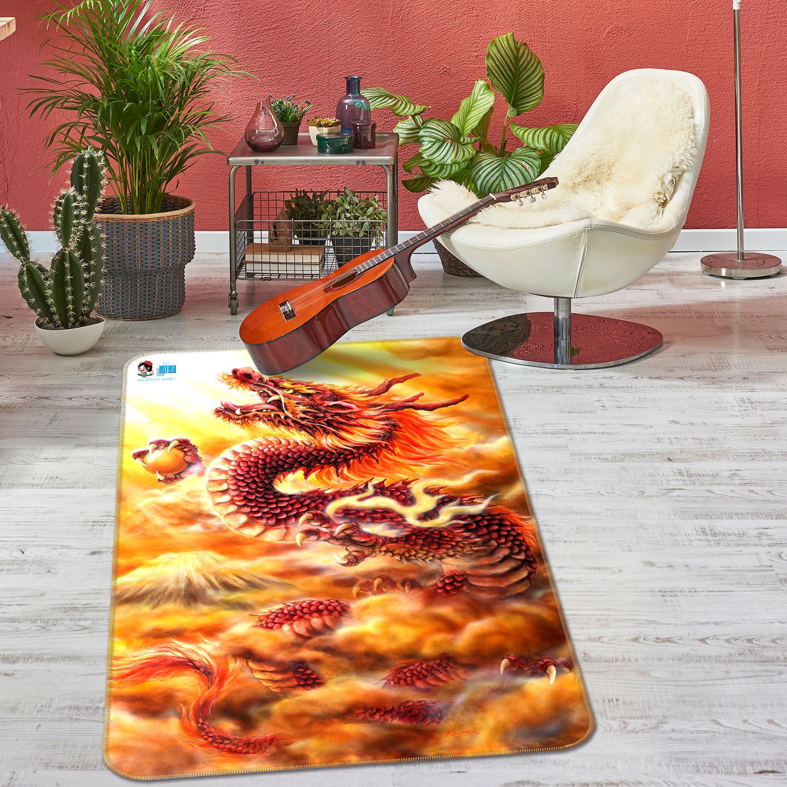 3D Red Dragon 5767 Kayomi Harai Rug Non Slip Rug Mat