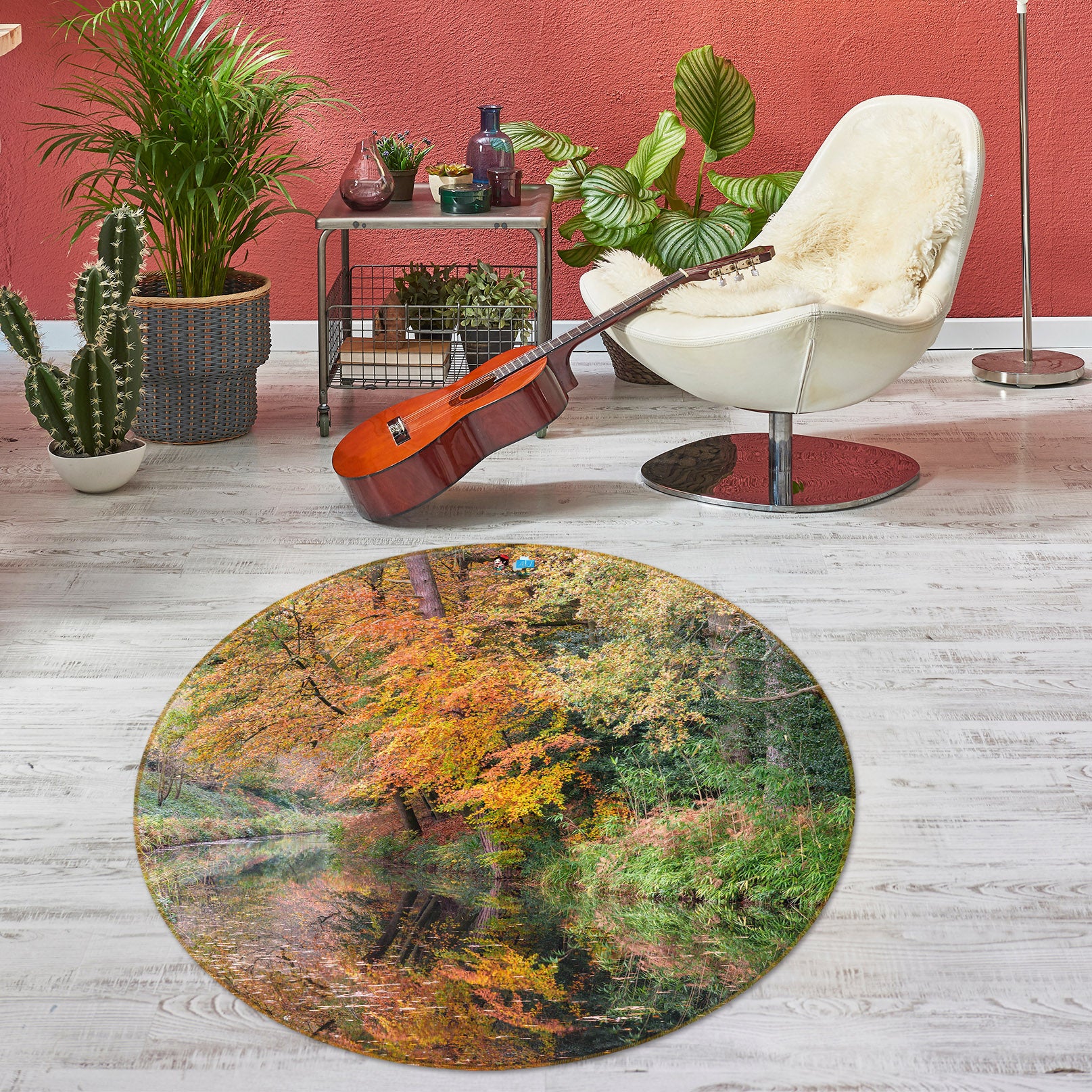 3D Forest River 7363 Assaf Frank Rug Round Non Slip Rug Mat