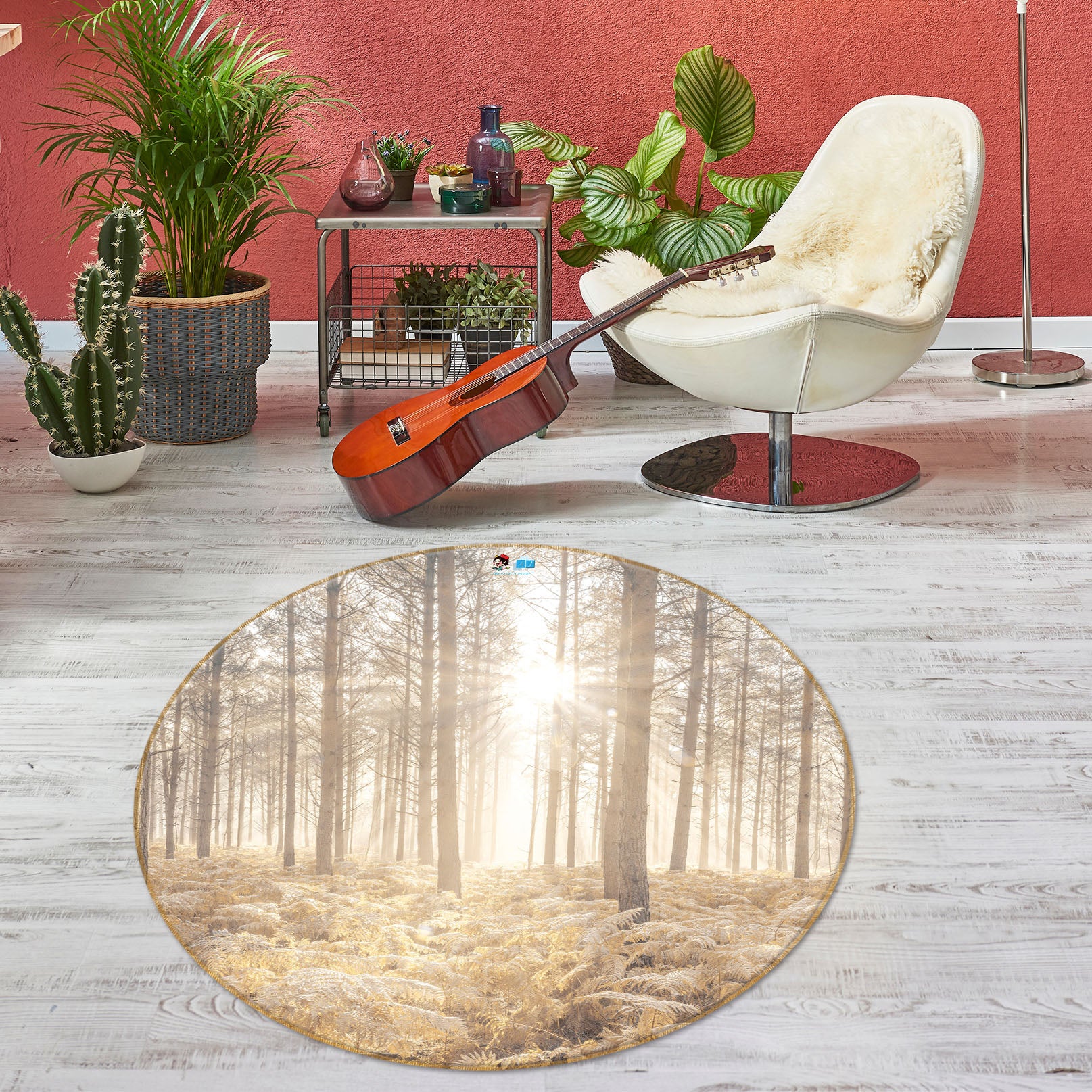 3D Sunlight Trees 7368 Assaf Frank Rug Round Non Slip Rug Mat