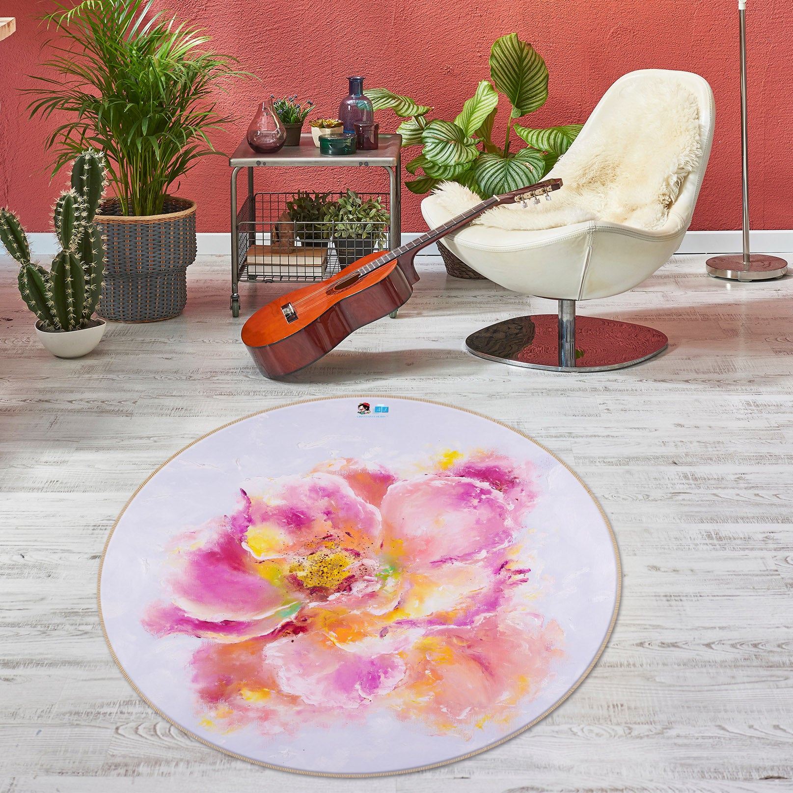 3D Watercolor Pink Flowers 868 Skromova Marina Rug Round Non Slip Rug Mat