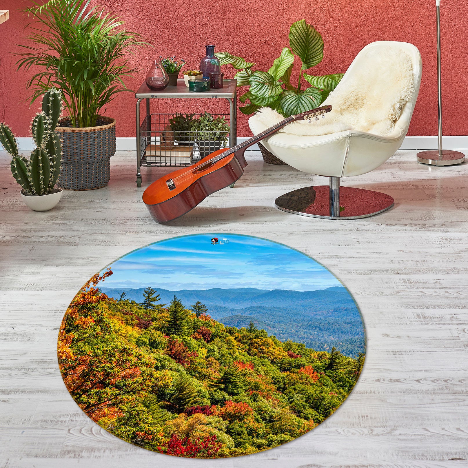 3D Mountain Forest 5051 Beth Sheridan Rug Round Non Slip Rug Mat