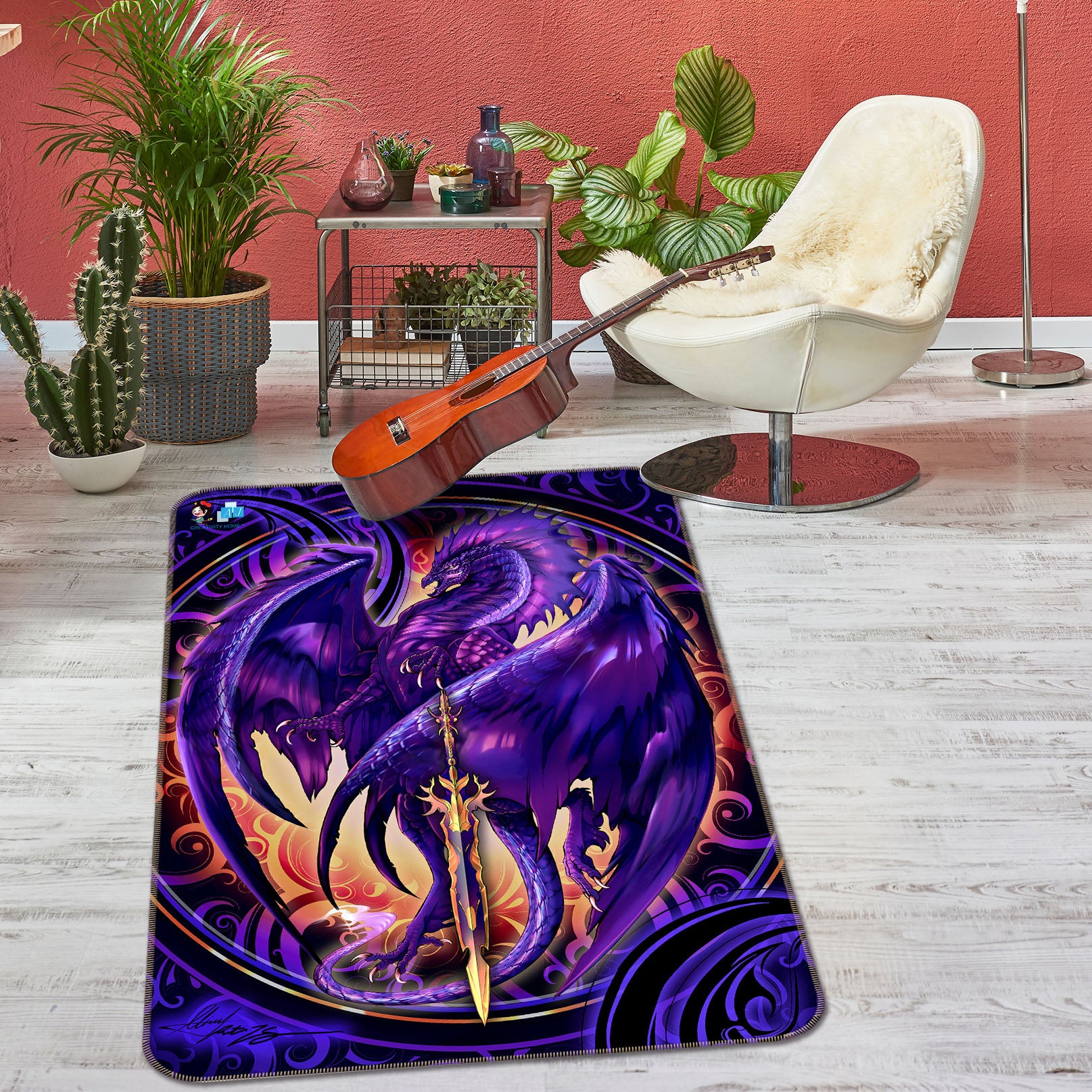 3D Purple Dragon 8232 Ruth Thompson Rug Non Slip Rug Mat