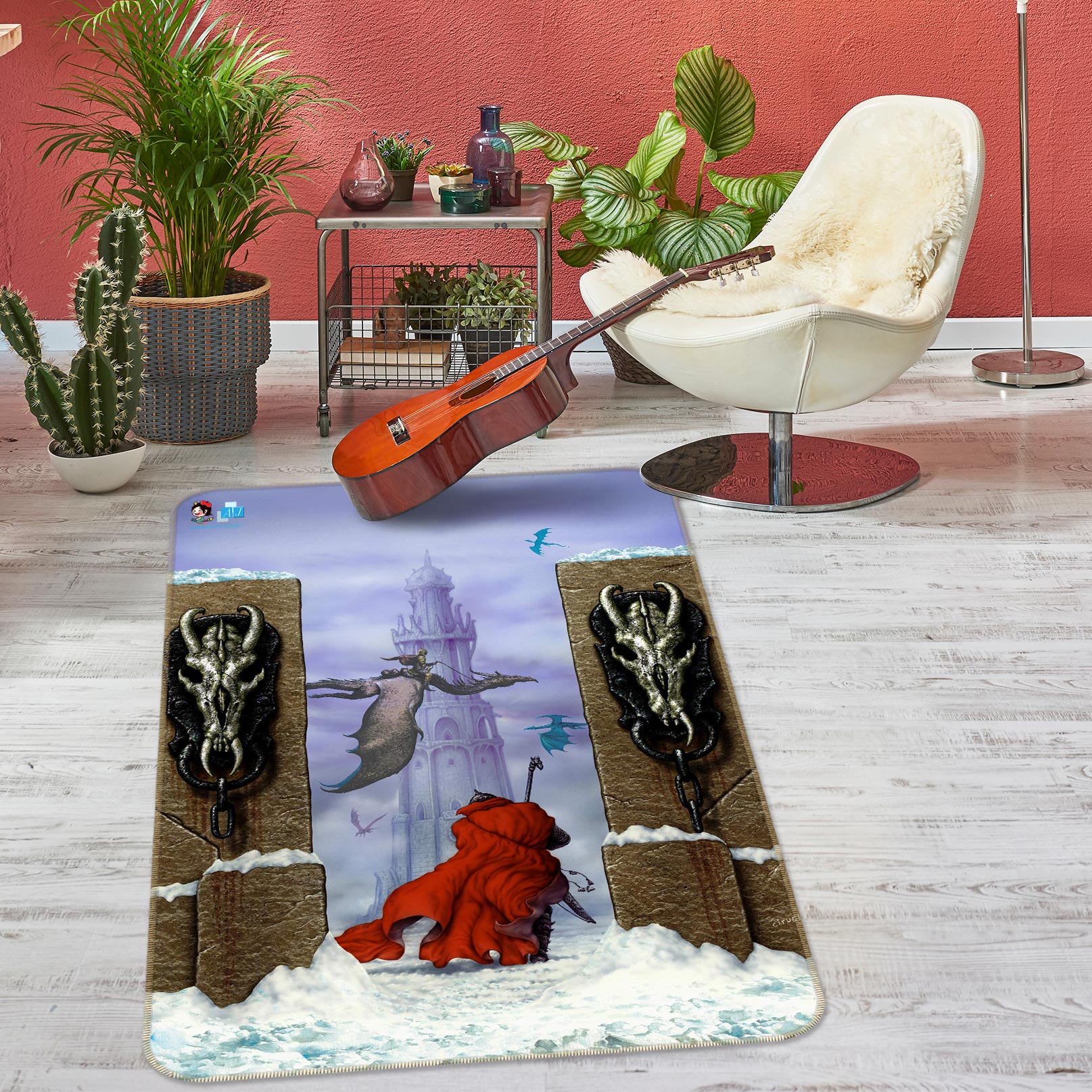 3D Red Robe Dragon 5183 Ciruelo Rug Non Slip Rug Mat