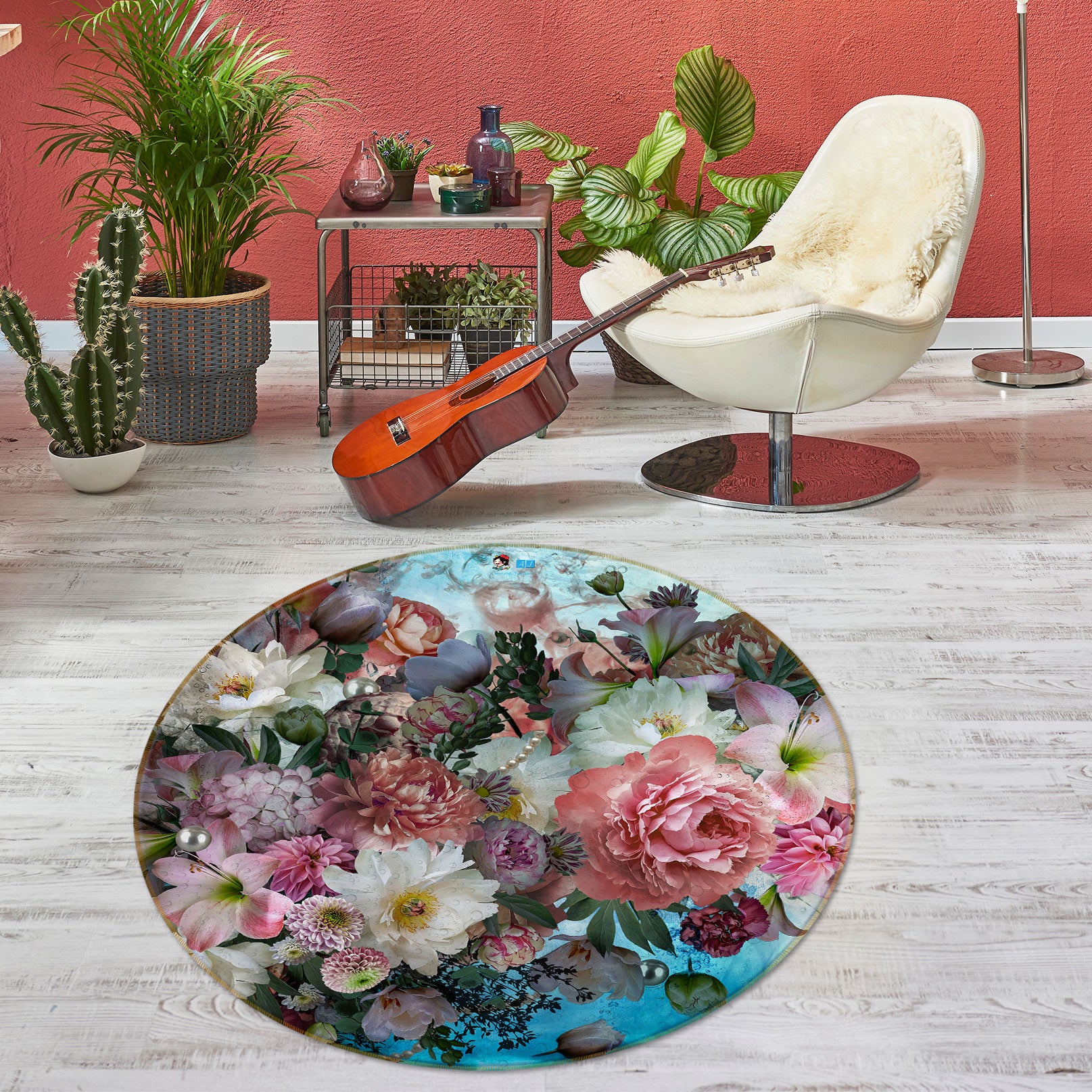 3D Pink Flower Lily 5004 Beth Sheridan Rug Round Non Slip Rug Mat