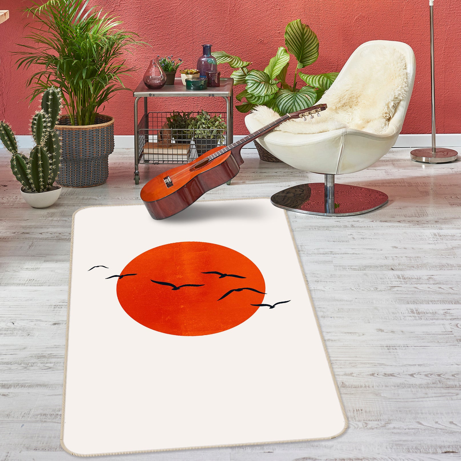 3D Red Sun Goose 1001 Boris Draschoff Rug Non Slip Rug Mat