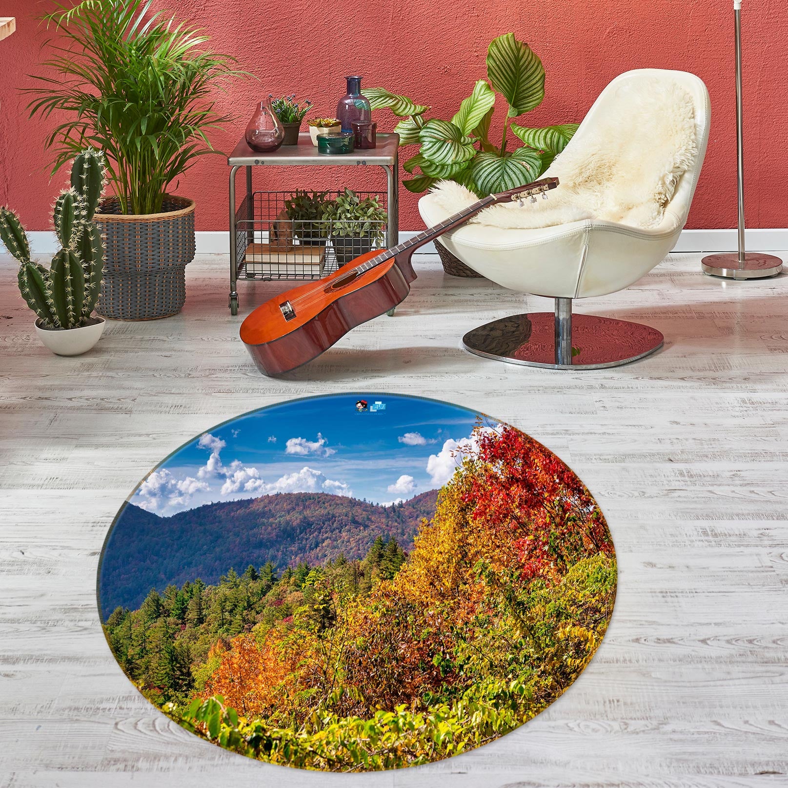 3D Mountain Forest 5058 Beth Sheridan Rug Round Non Slip Rug Mat