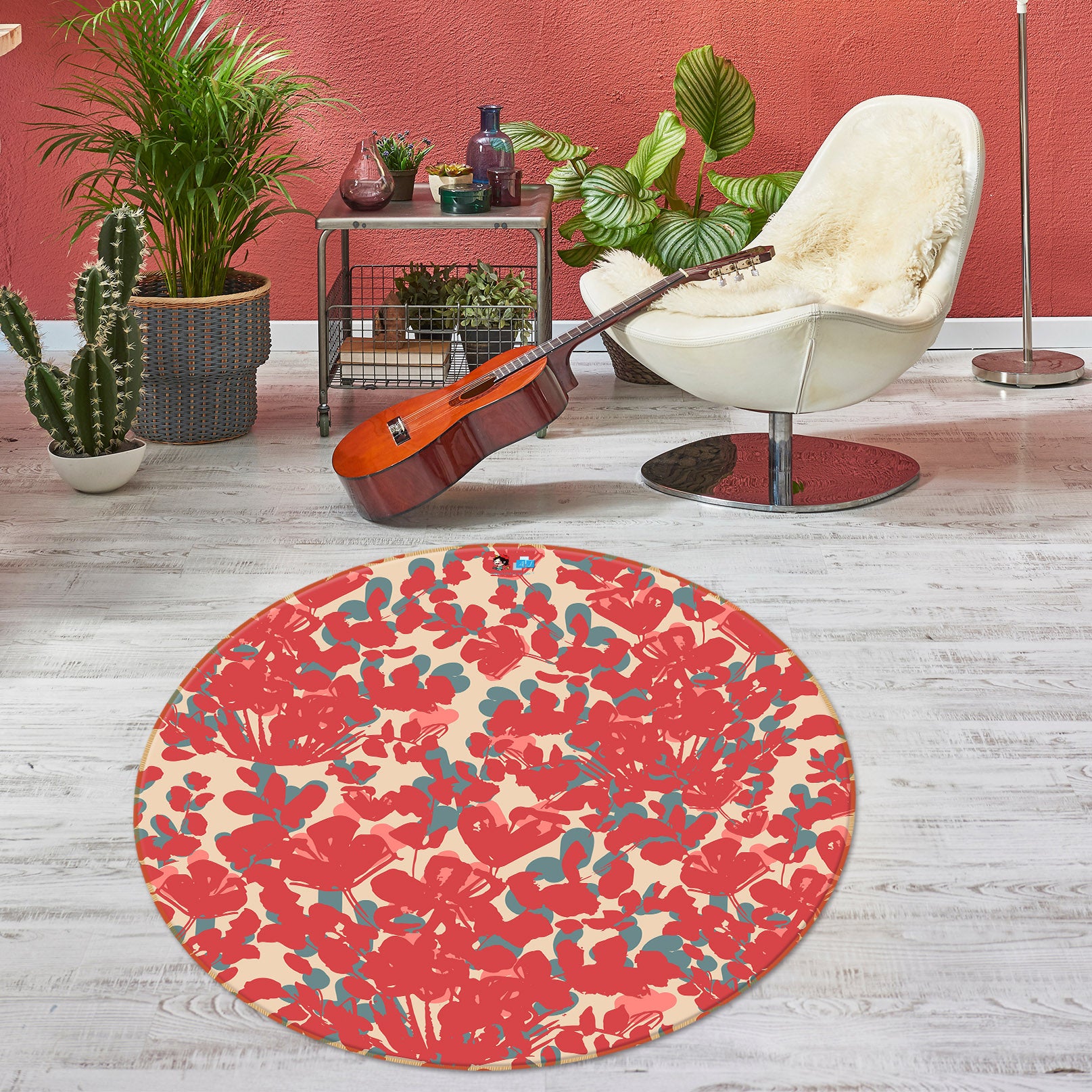 3D Red Flowers Clump 10564 Kashmira Jayaprakash Rug Round Non Slip Rug Mat