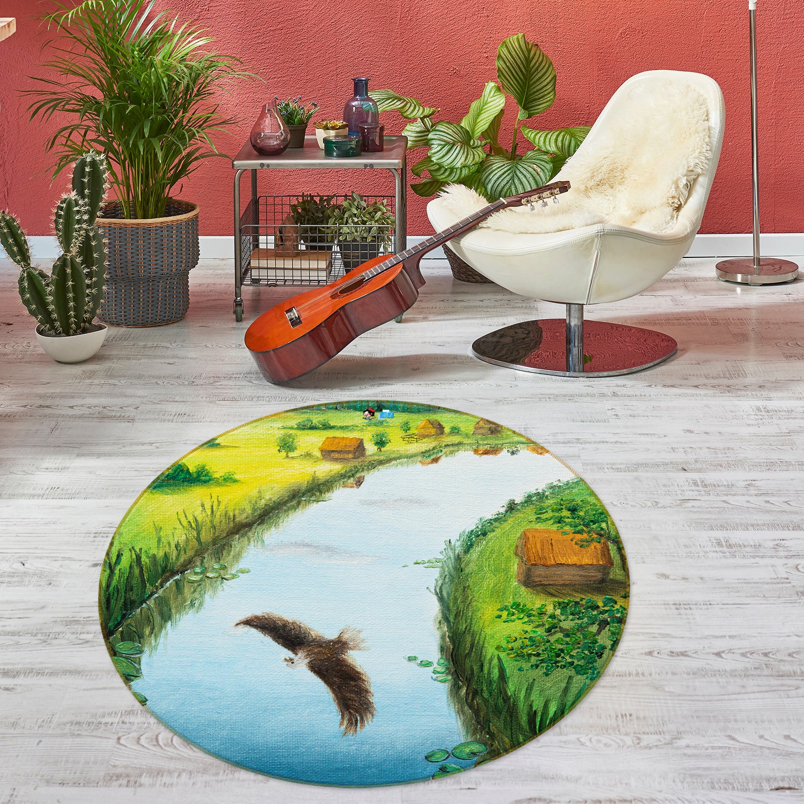 3D River Eagle 18130 Marina Zotova Rug Round Non Slip Rug Mat