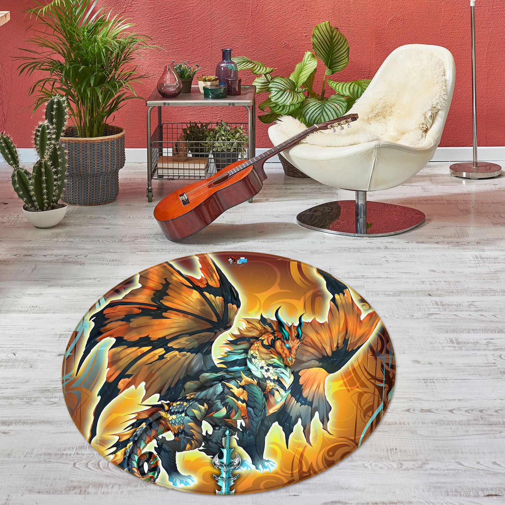 3D Dragon Wings 8370 Ruth Thompson Rug Round Non Slip Rug Mat