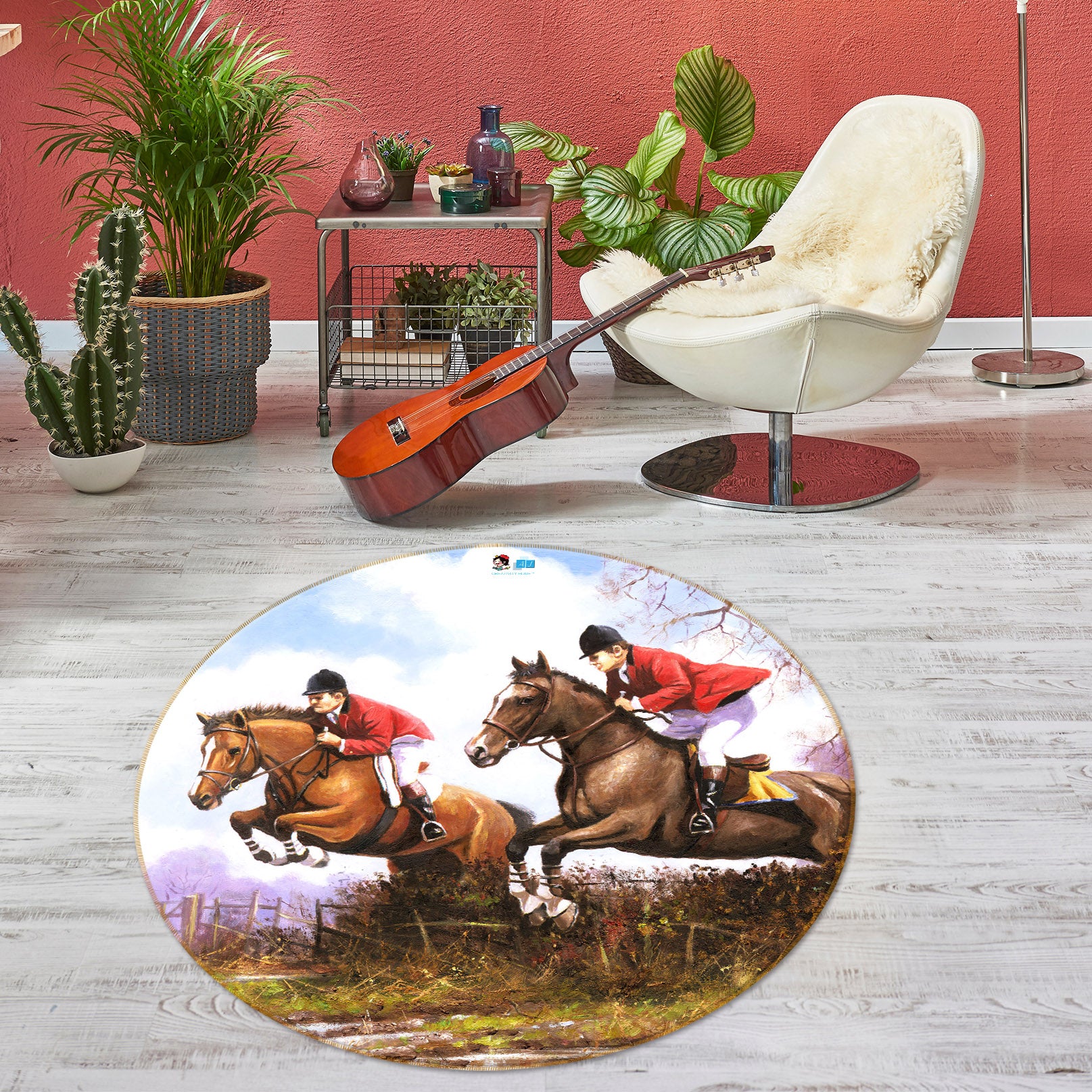 3D Horse Racing 036 Kevin Walsh Rug Round Non Slip Rug Mat