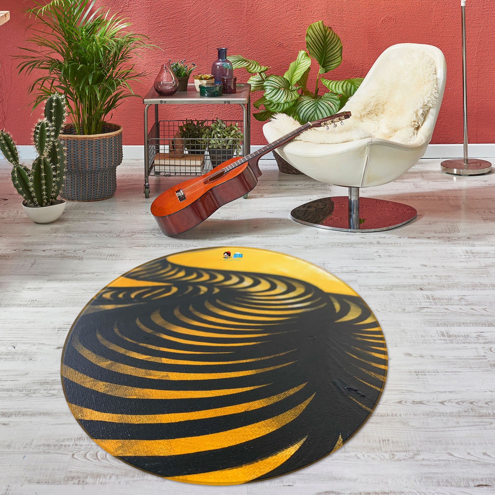 3D Yellow Black Texture 8351 Jacqueline Reynoso Rug Round Non Slip Rug Mat