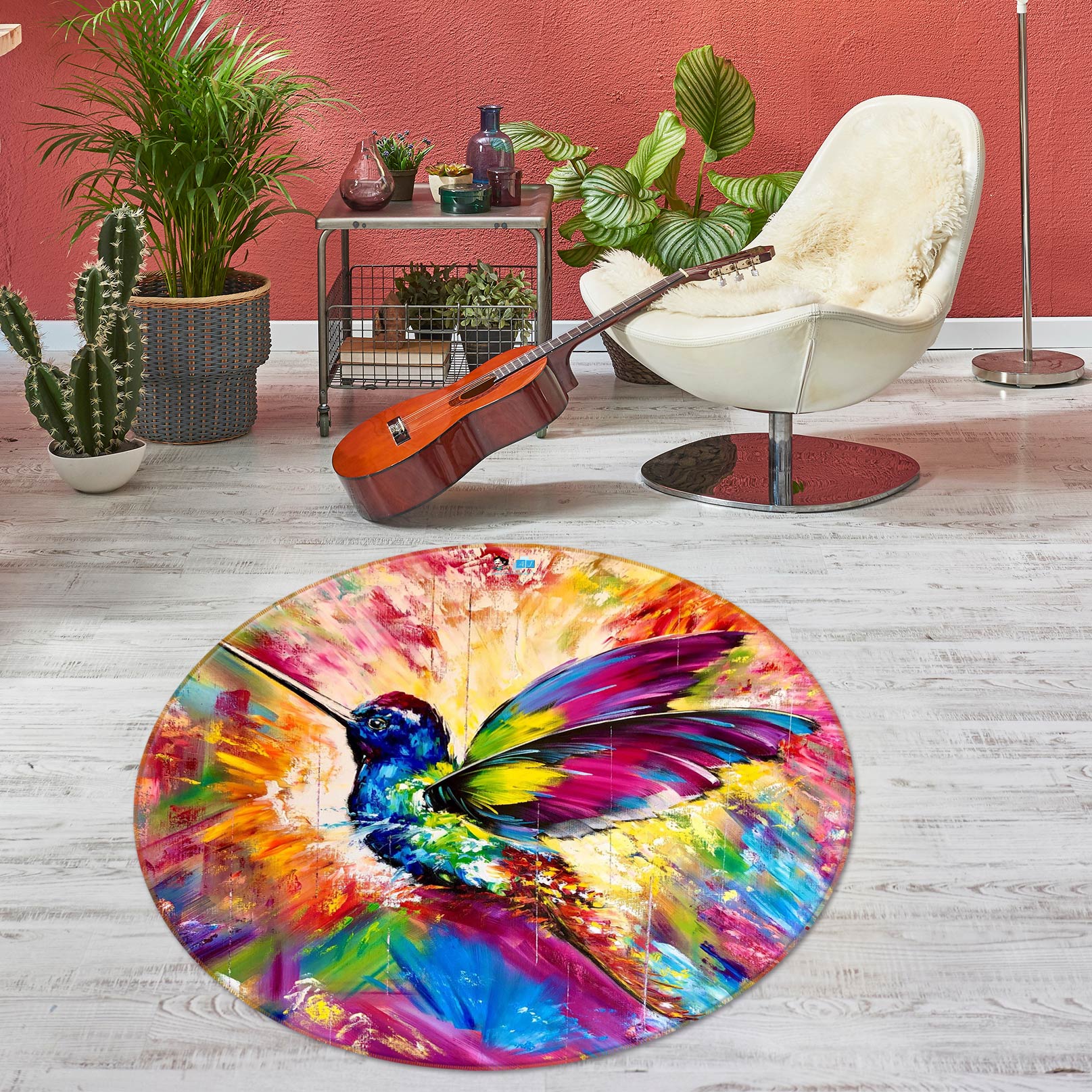 3D Painted Bird 757 Skromova Marina Rug Round Non Slip Rug Mat