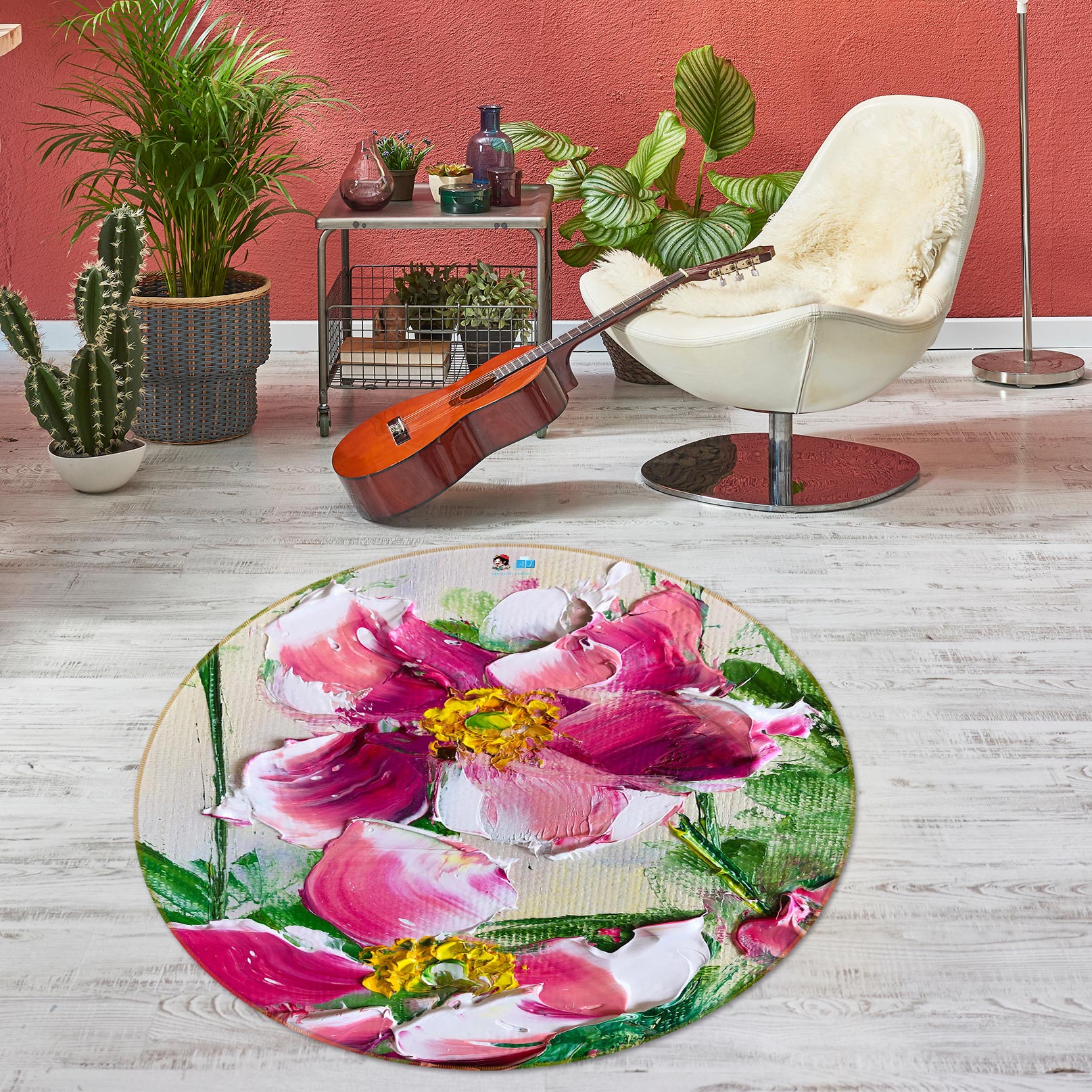 3D Flower Petals 770 Skromova Marina Rug Round Non Slip Rug Mat