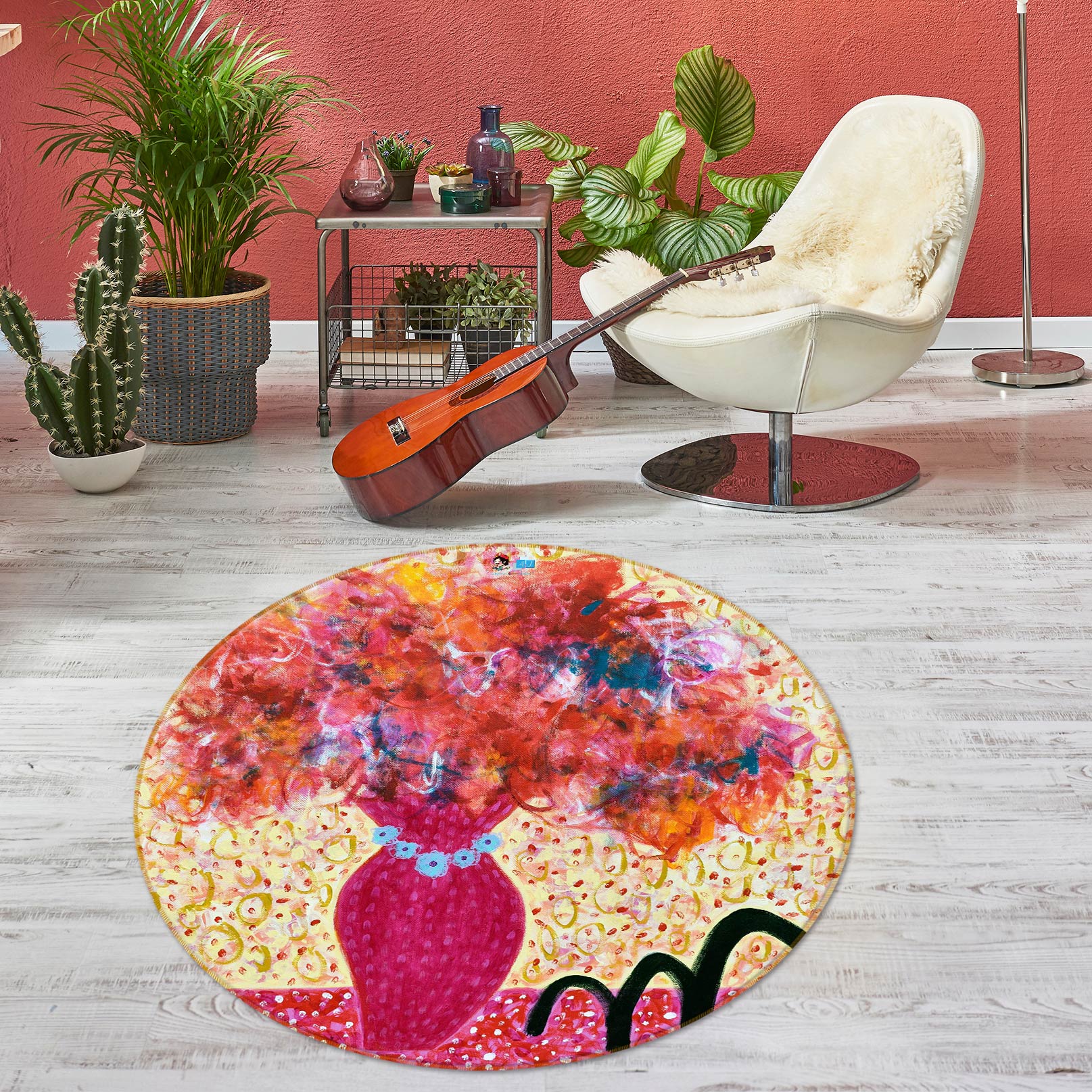 3D Red Flower Vase 1349 Misako Chida Rug Round Non Slip Rug Mat