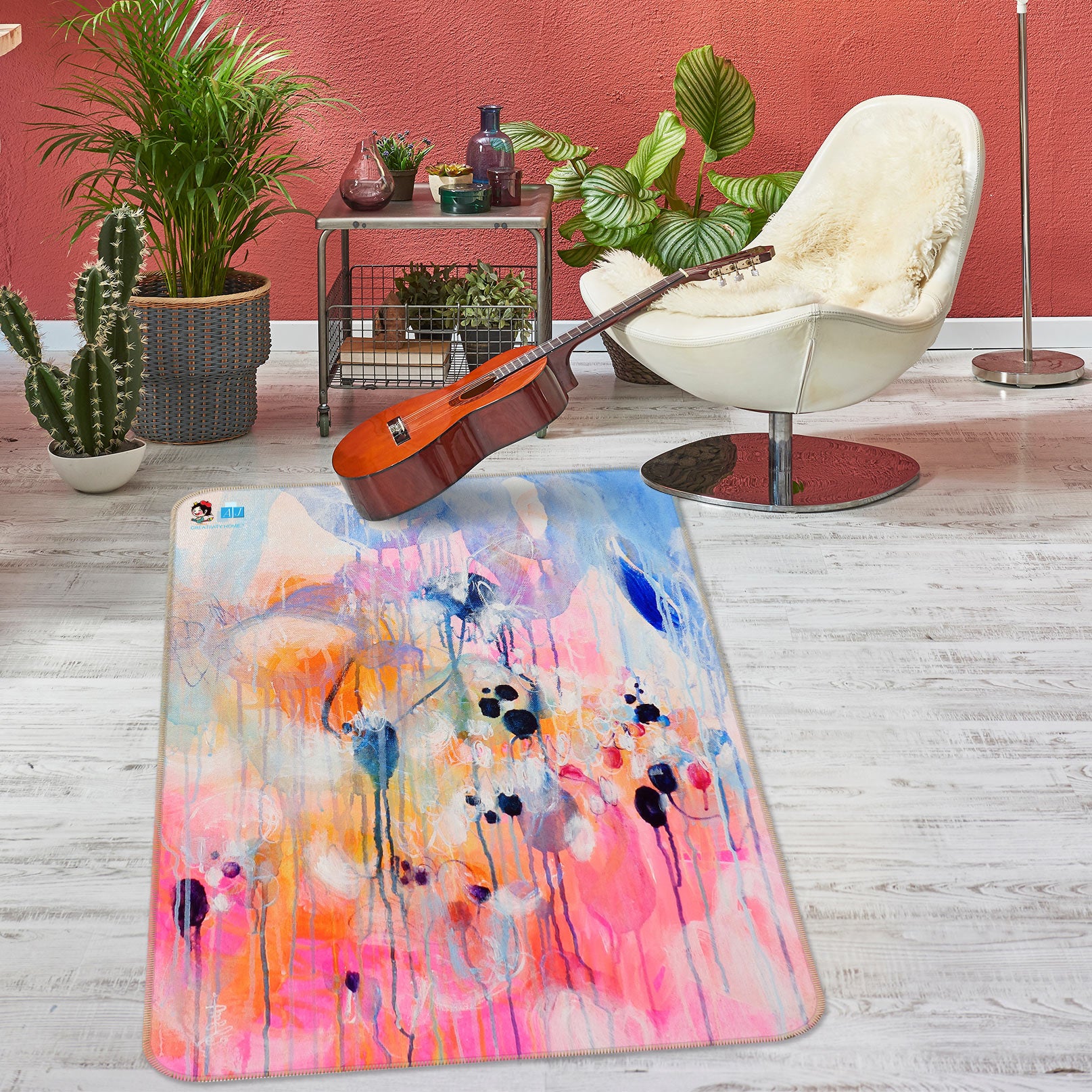 3D Pink Blue Watercolor 123156 Misako Chida Rug Non Slip Rug Mat