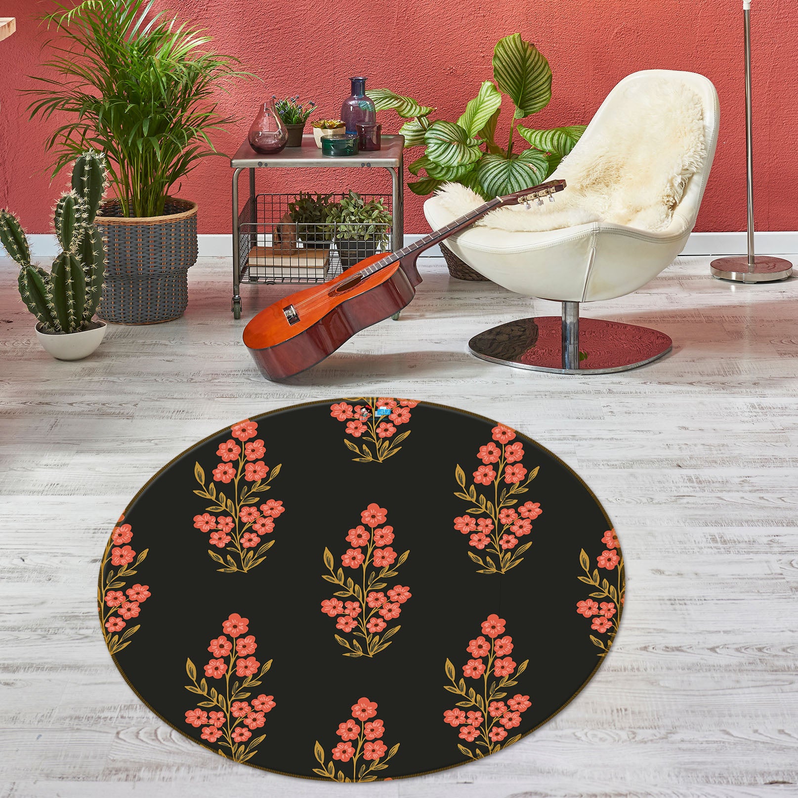 3D Red Floral Flowers 10524 Kashmira Jayaprakash Rug Round Non Slip Rug Mat