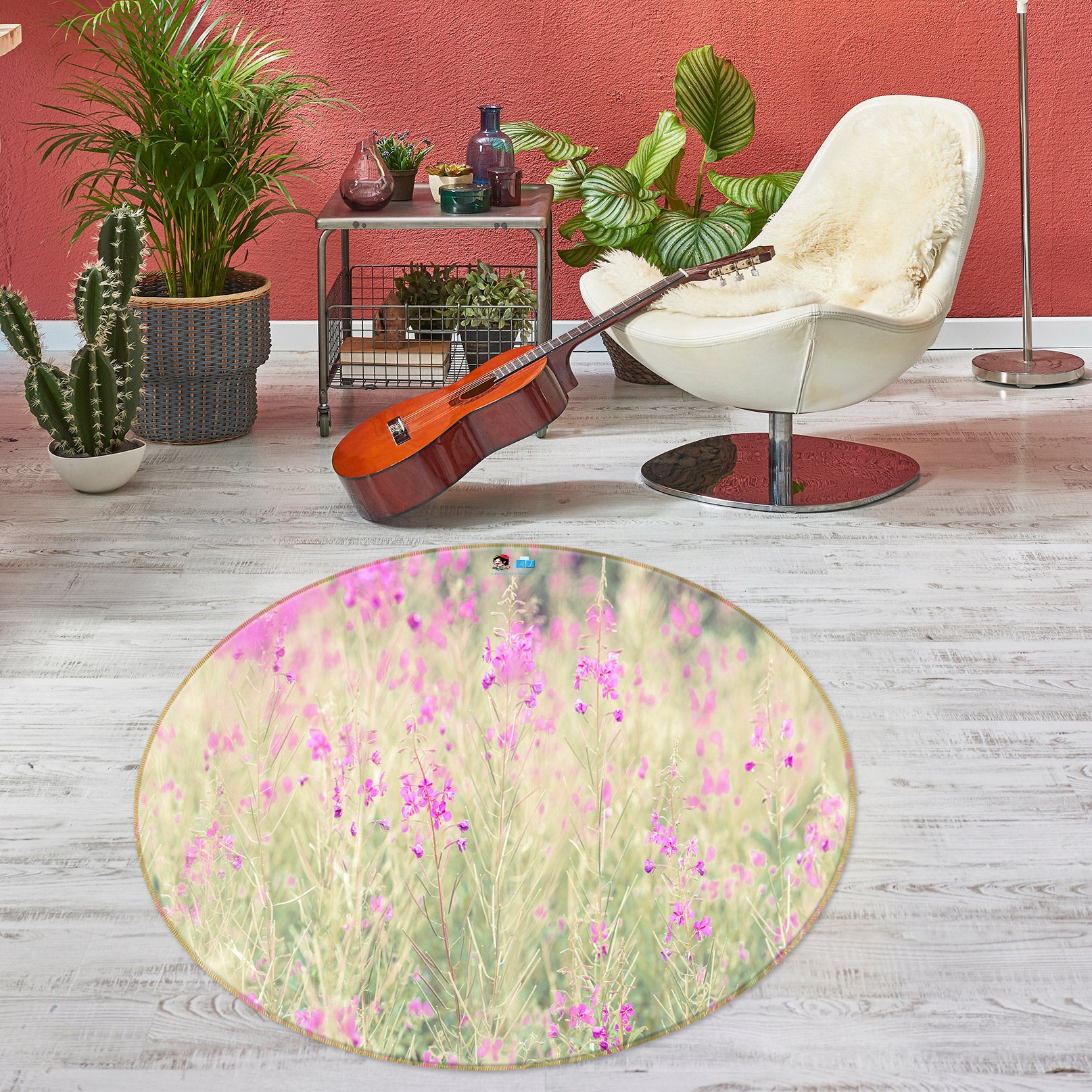 3D Wildflowers 7546 Assaf Frank Rug Round Non Slip Rug Mat