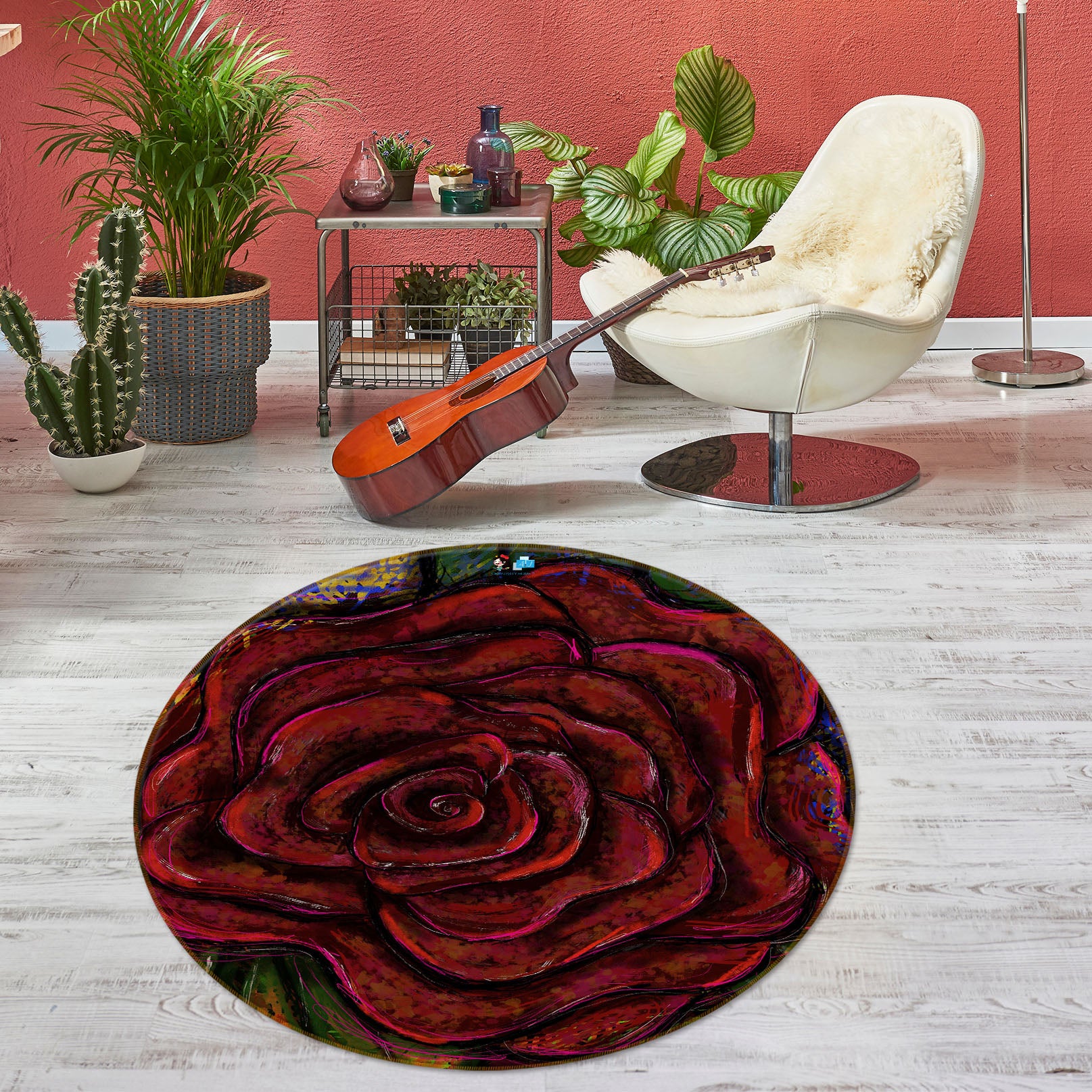 3D Red Rose 8232 Jacqueline Reynoso Rug Round Non Slip Rug Mat